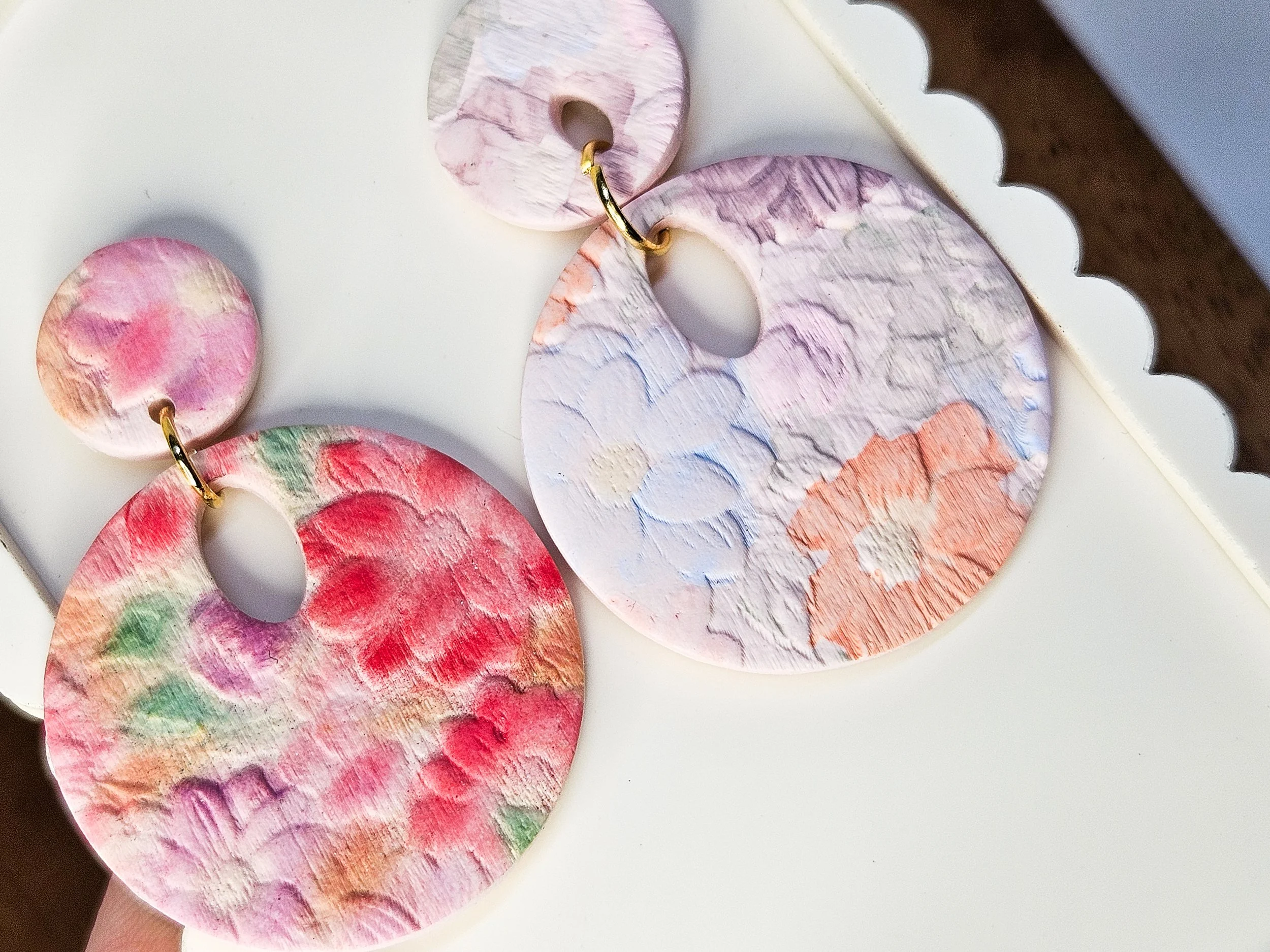 Floral Texture Round Dangle Earrings