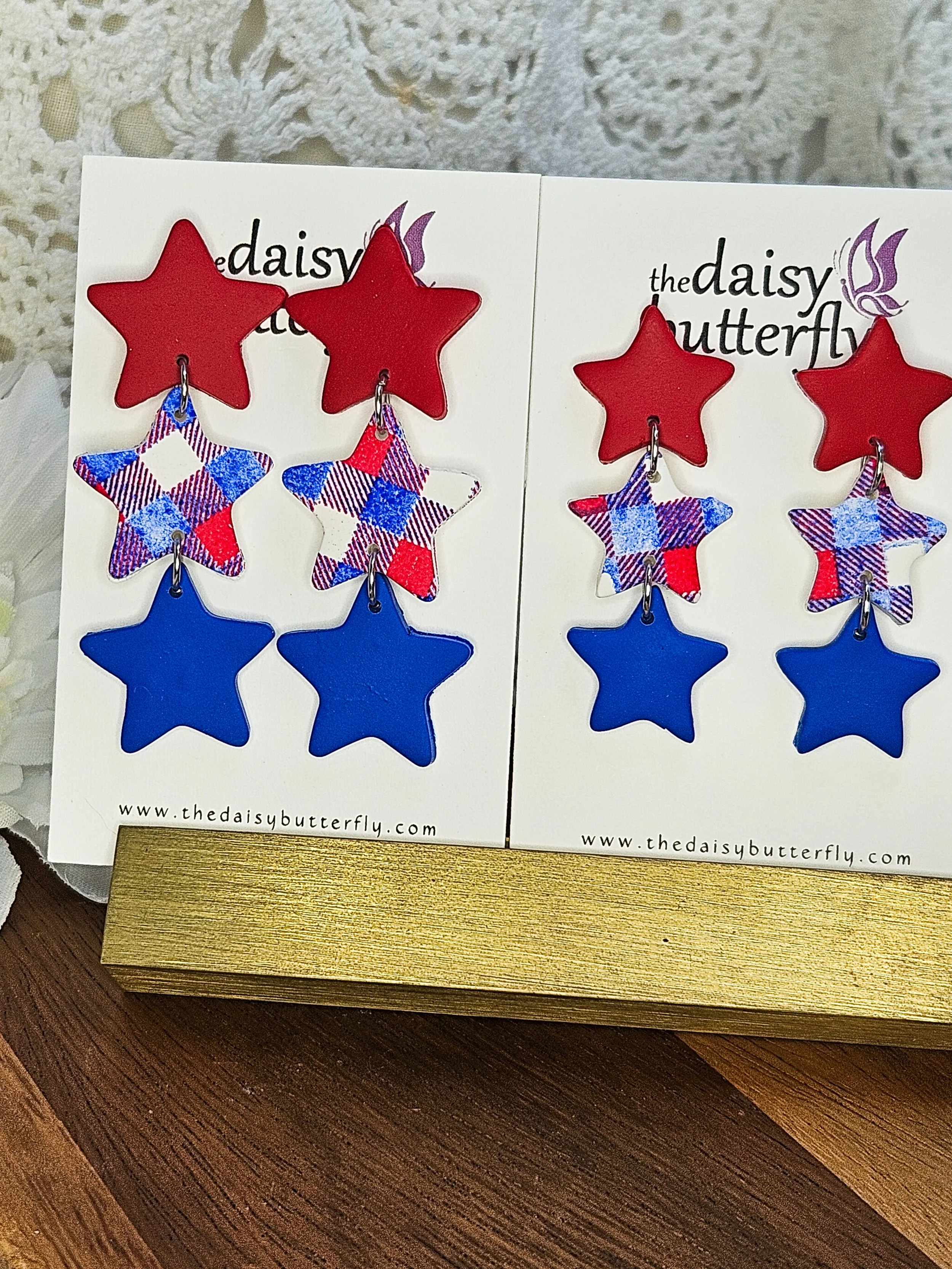 Star Trio Dangles - Red, White and Blue Earrings