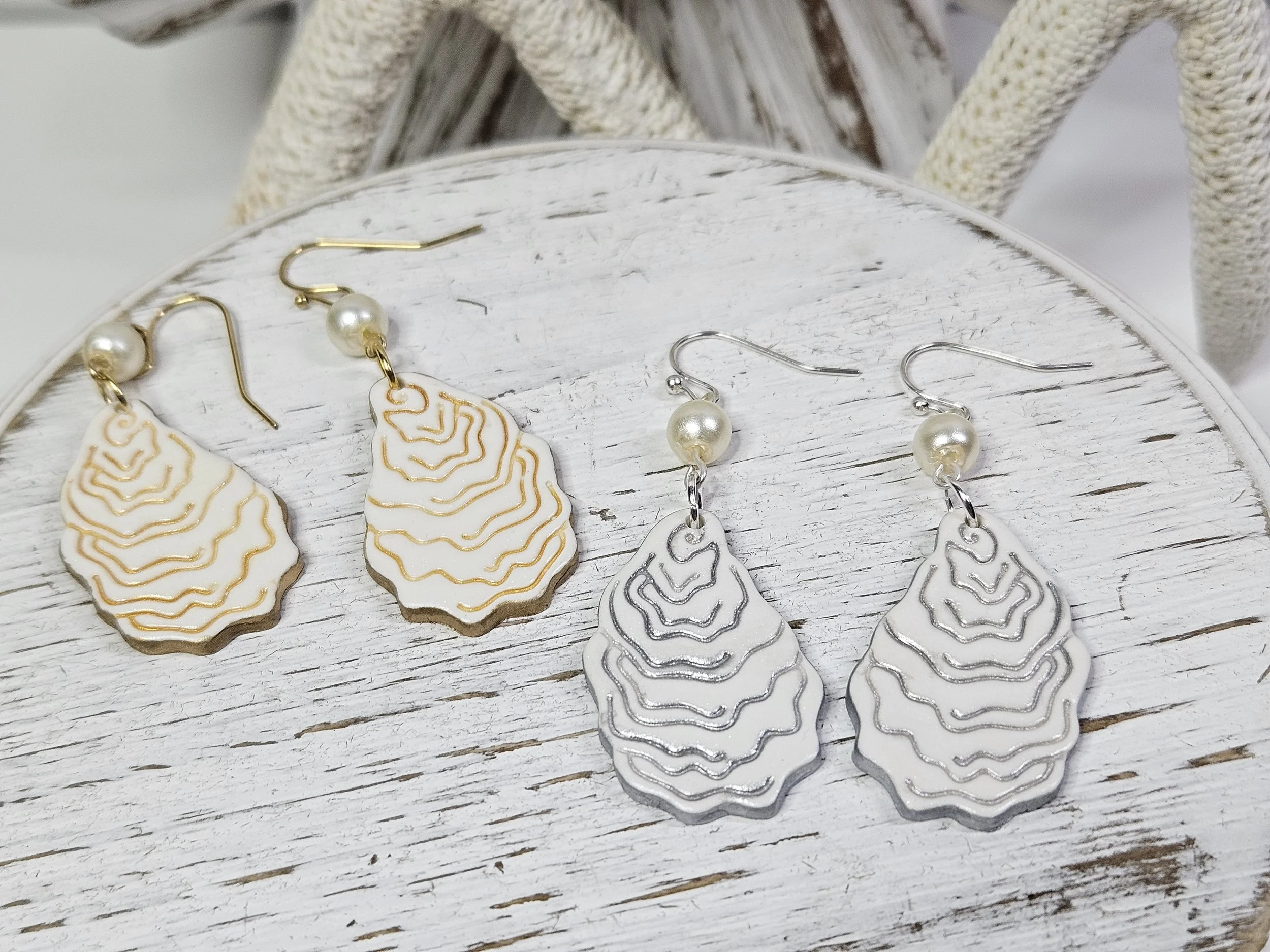 Gilded Oyster Dangles - in Gold or Silver