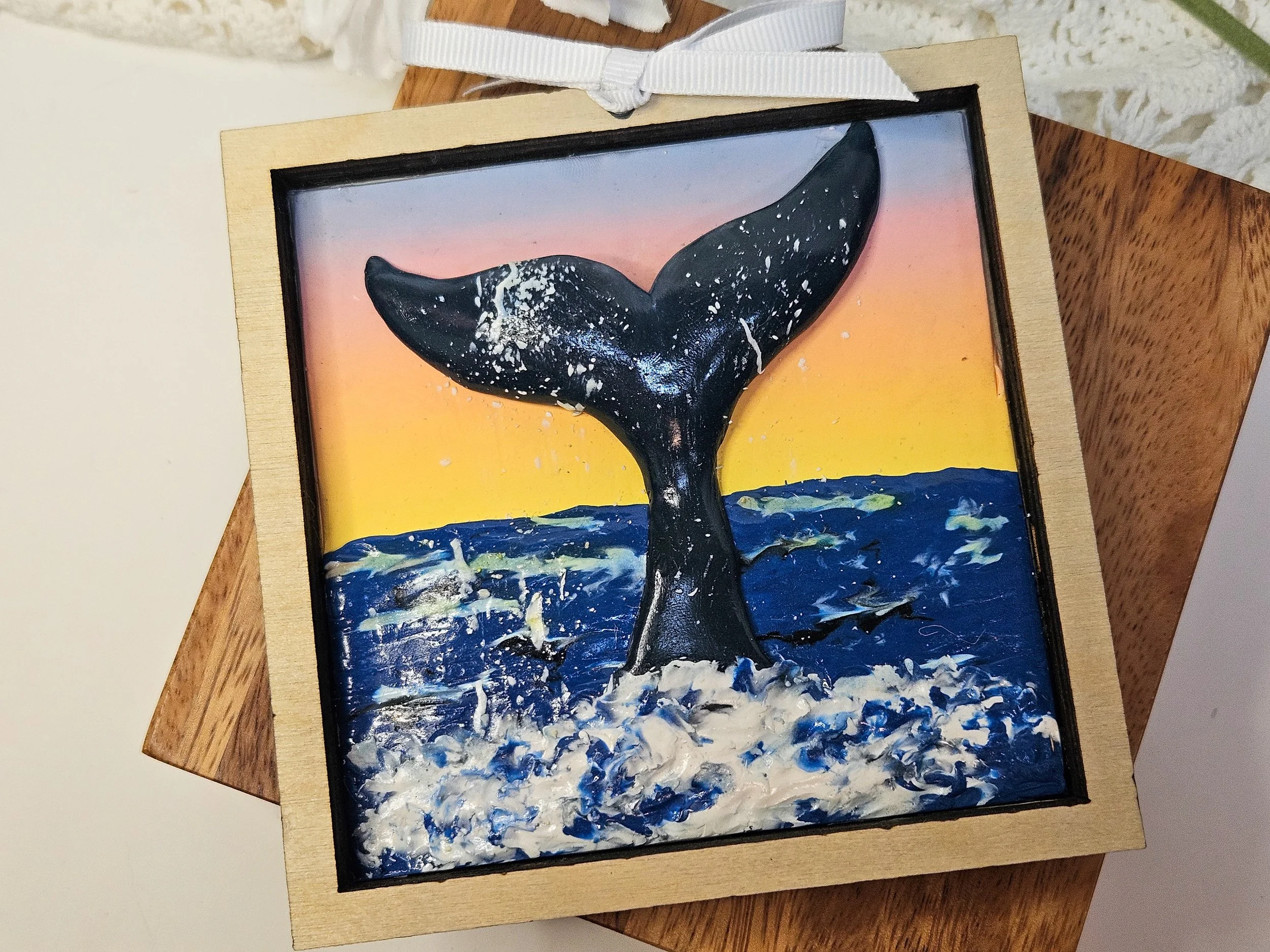 "A Whale's Tail" - Clay Art Piece on Wood Frame