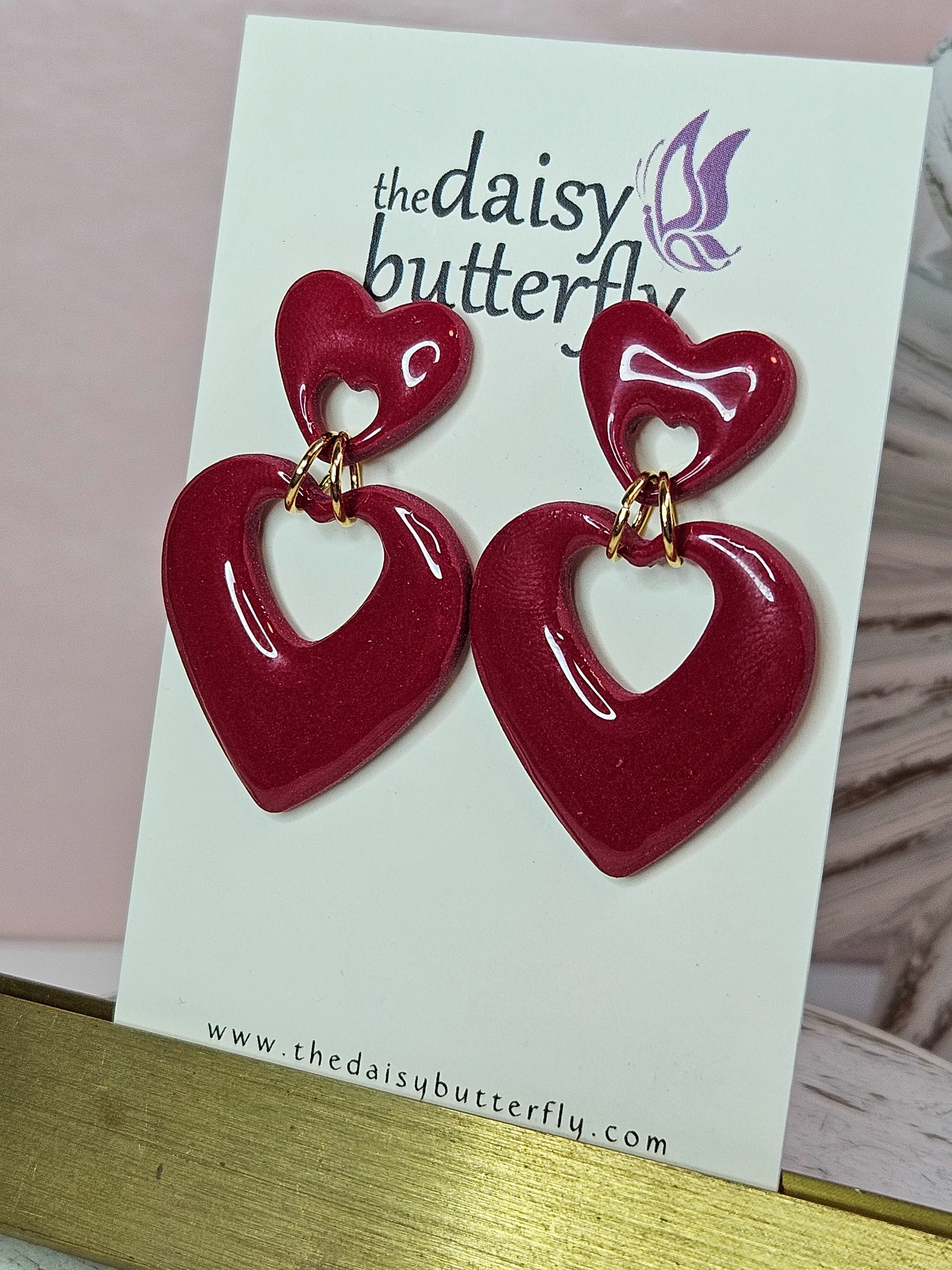 Bold Ruby Heart Hoops