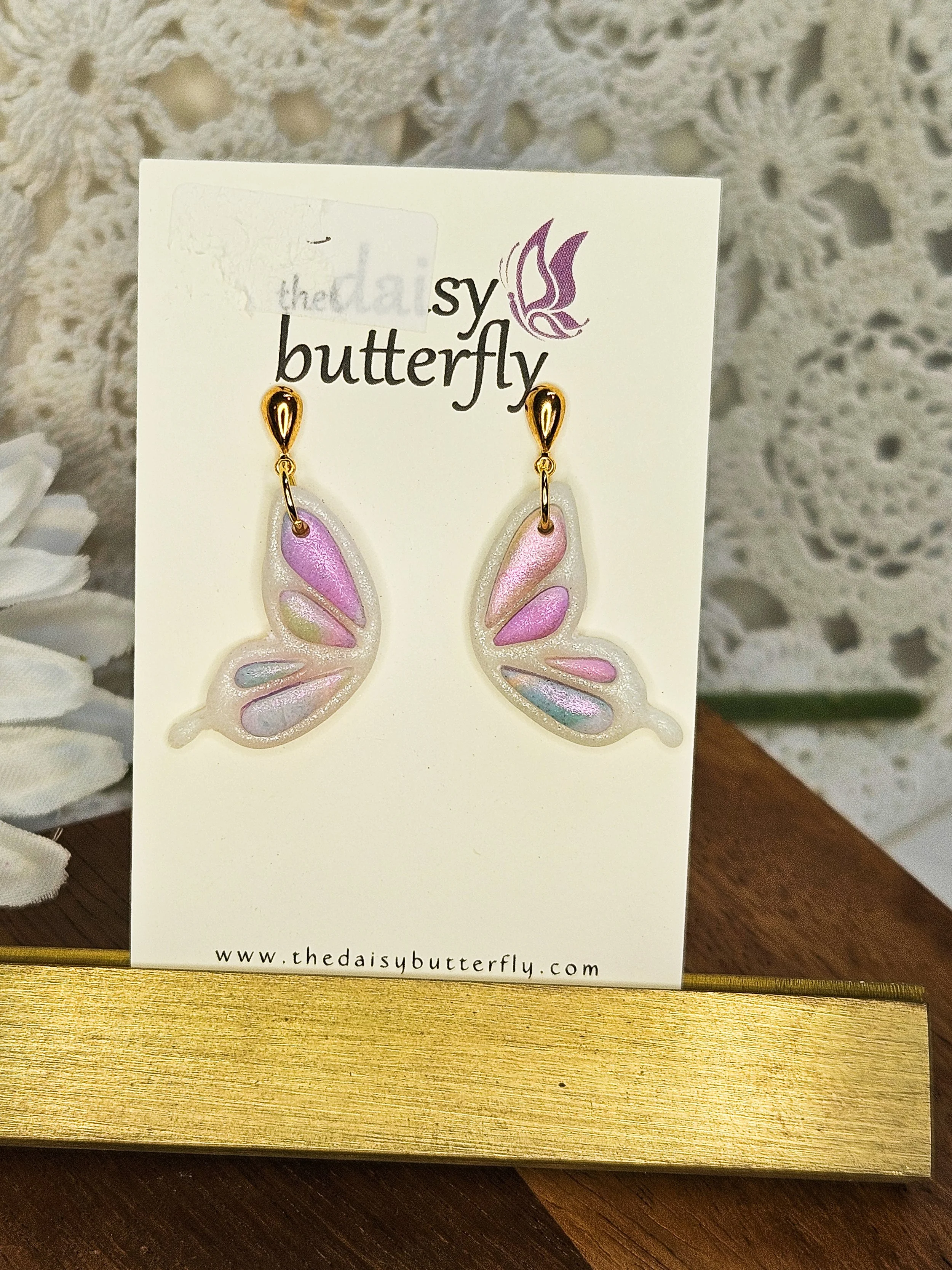 White & Pastel Butterfly Wing Earrings