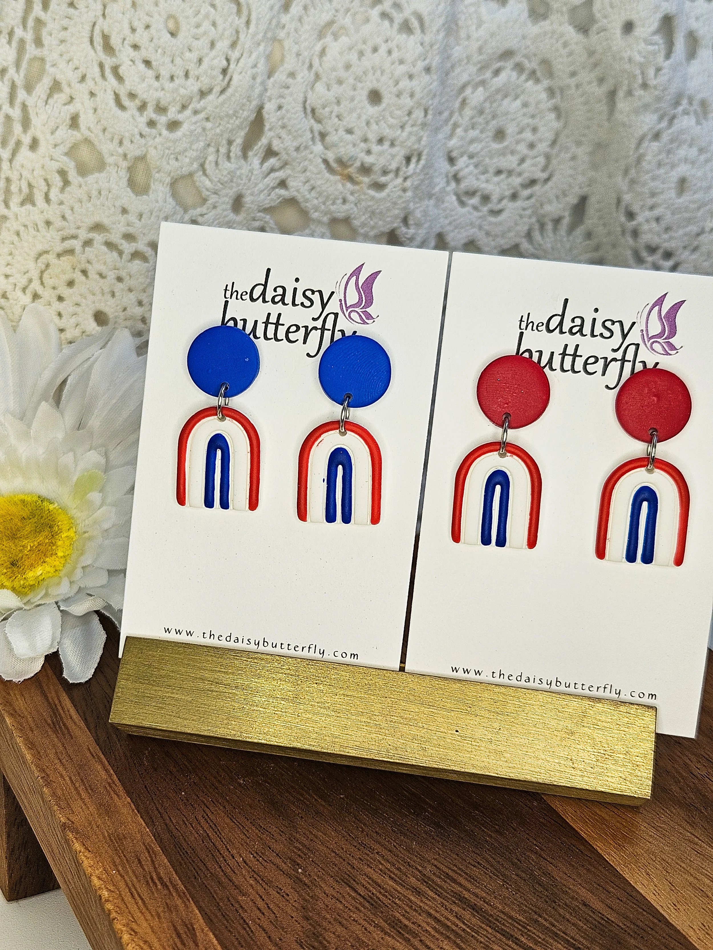 Red, White and Blue Rainbow Arch Earrings
