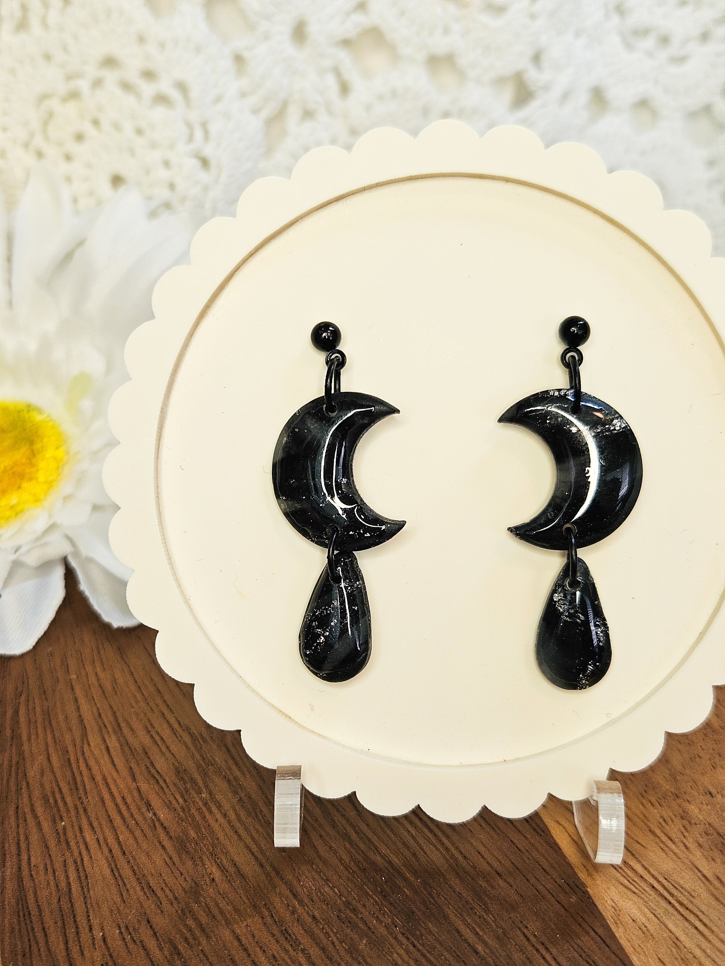 Black & Silver Moon Dangles