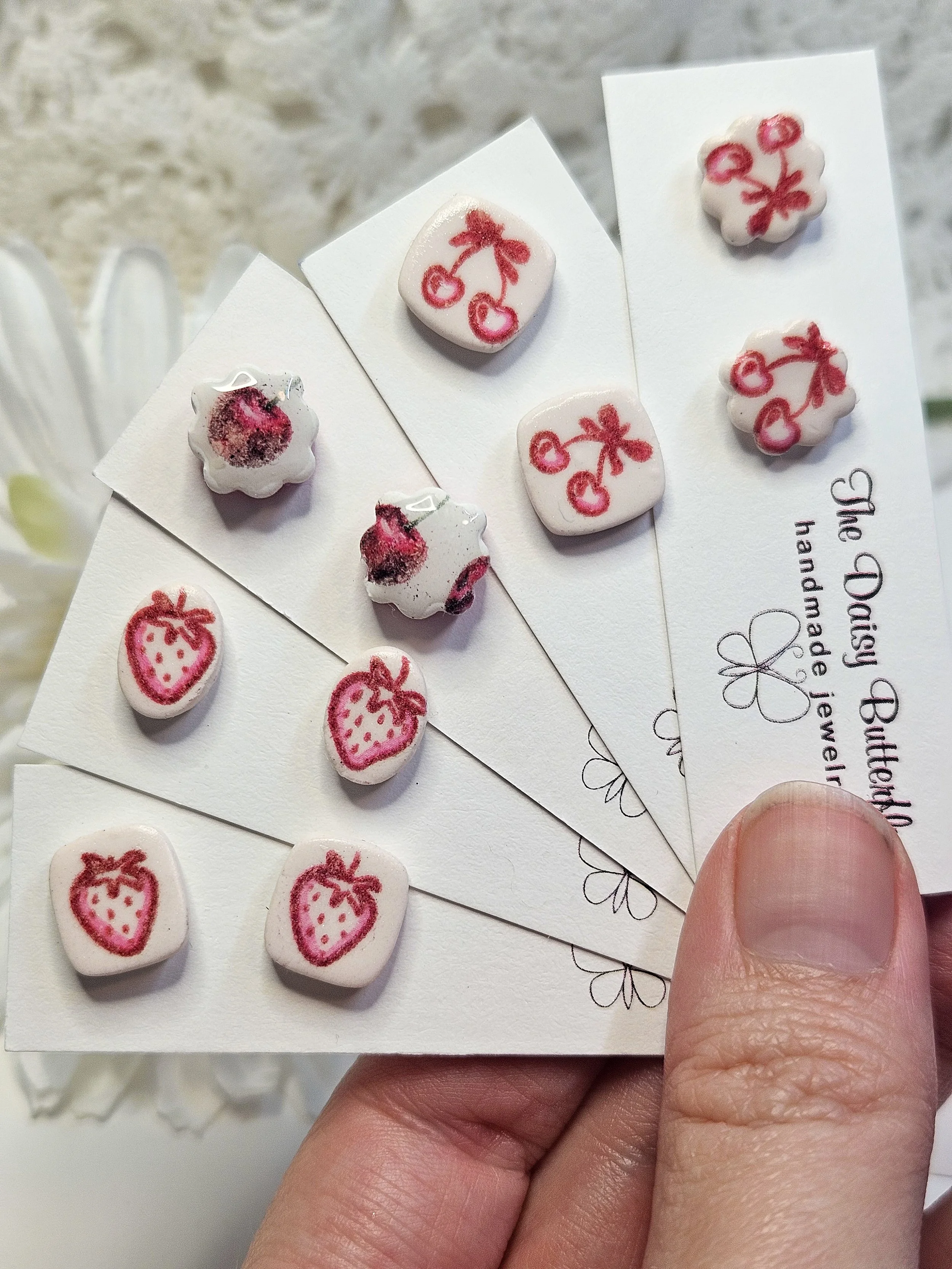Strawberry & Cherry Print Studs