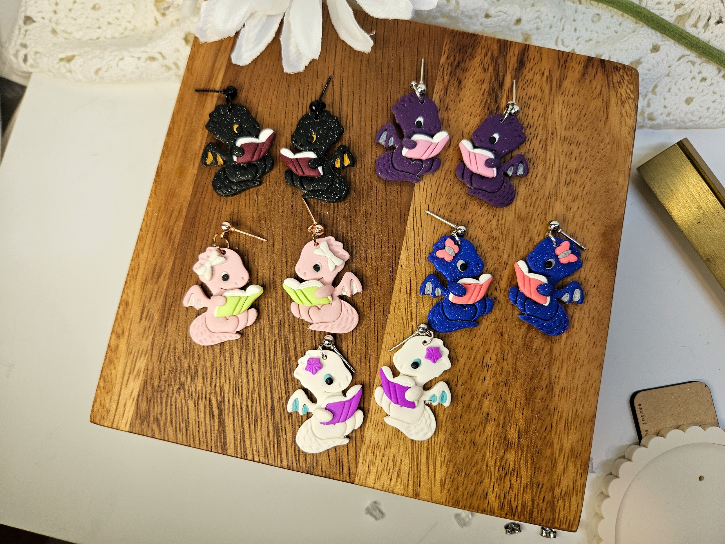 Adorable Book Dragon Earrings