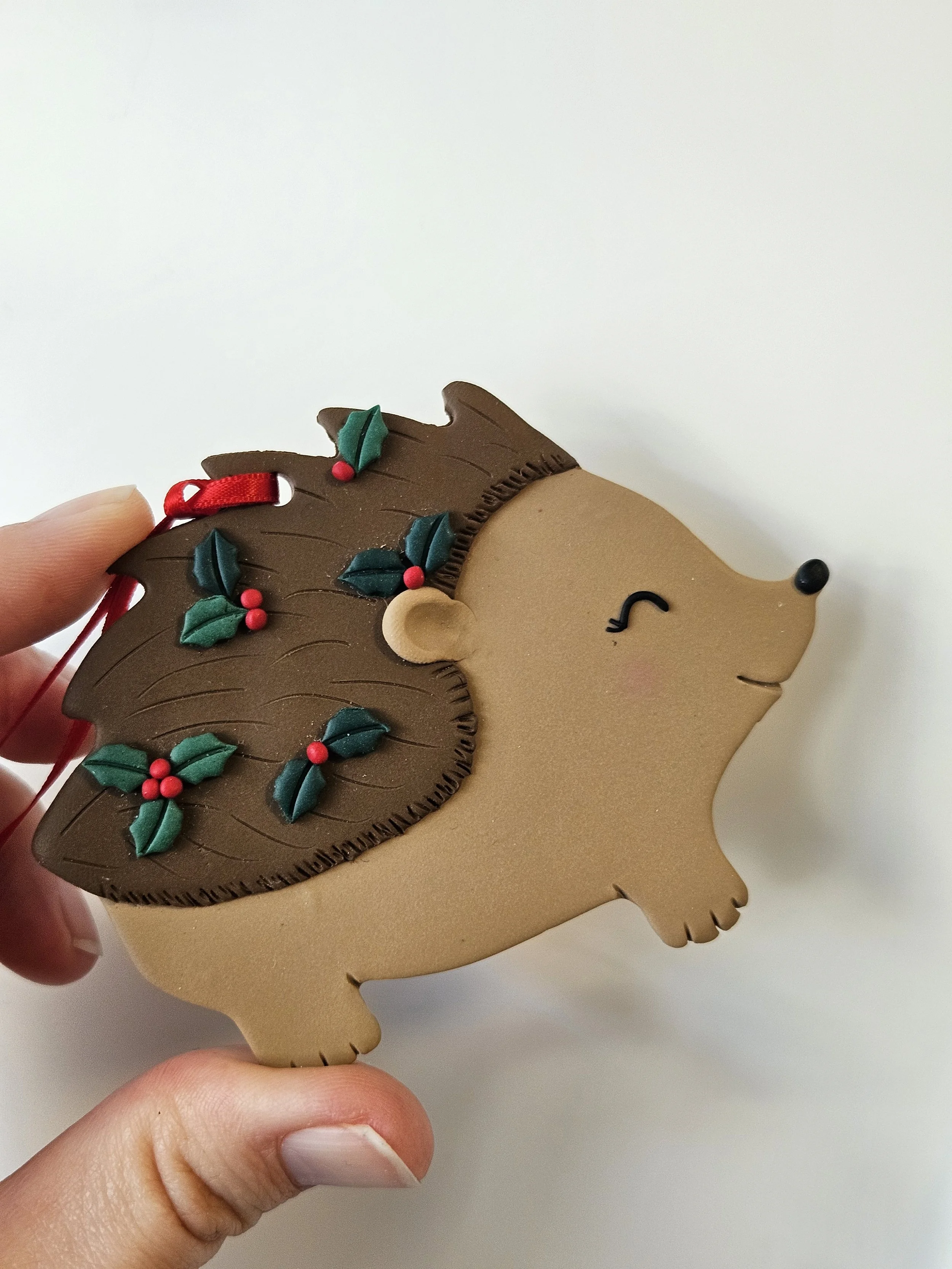 Hedgehog with Holly Ornament