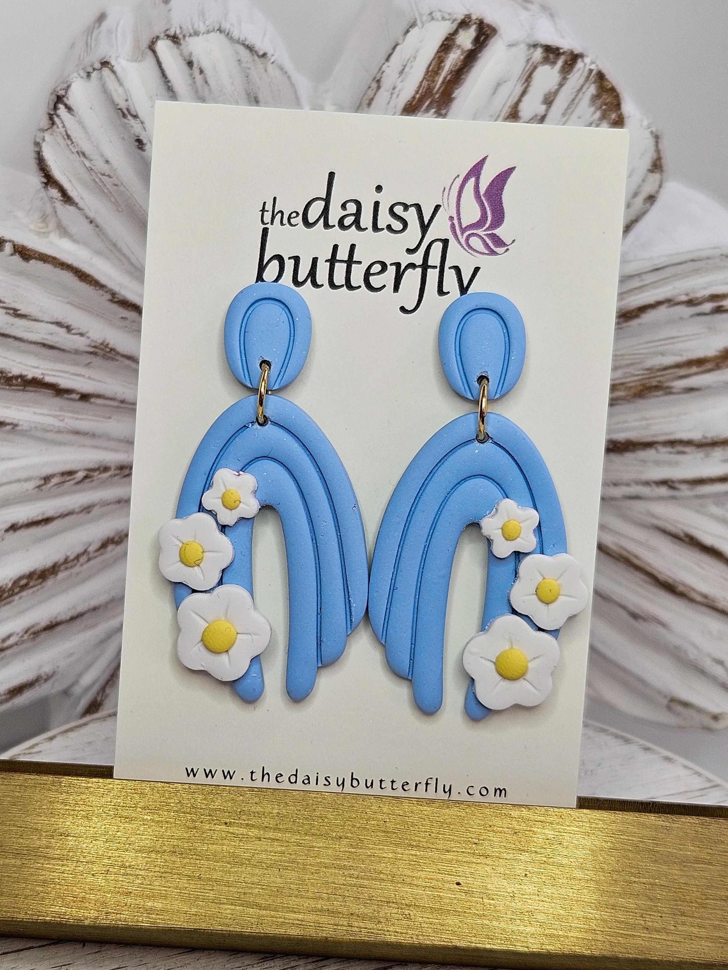 Sky Blue Daisy Arch Earrings