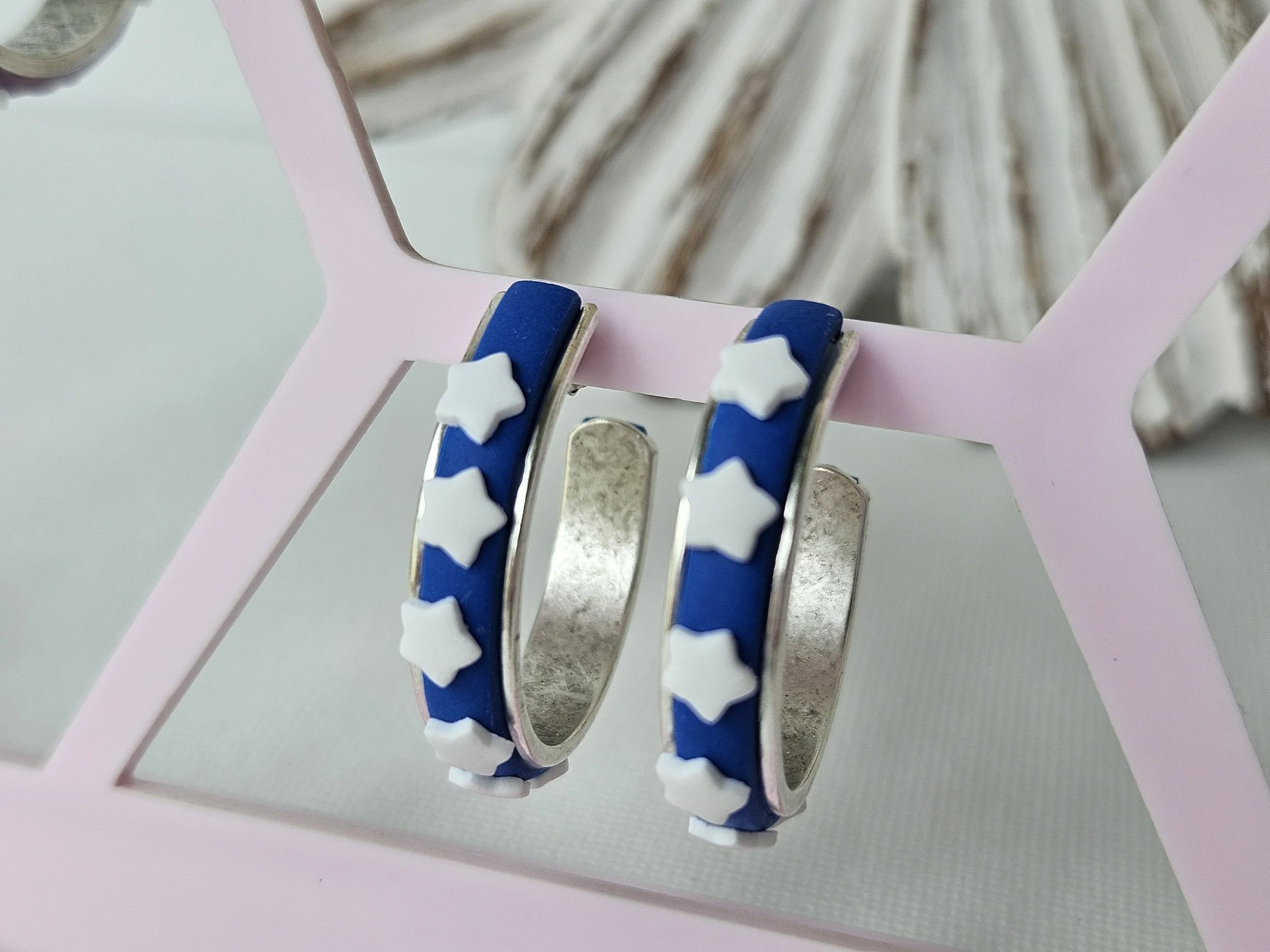 Cobalt Blue Starry Hoop Earrings