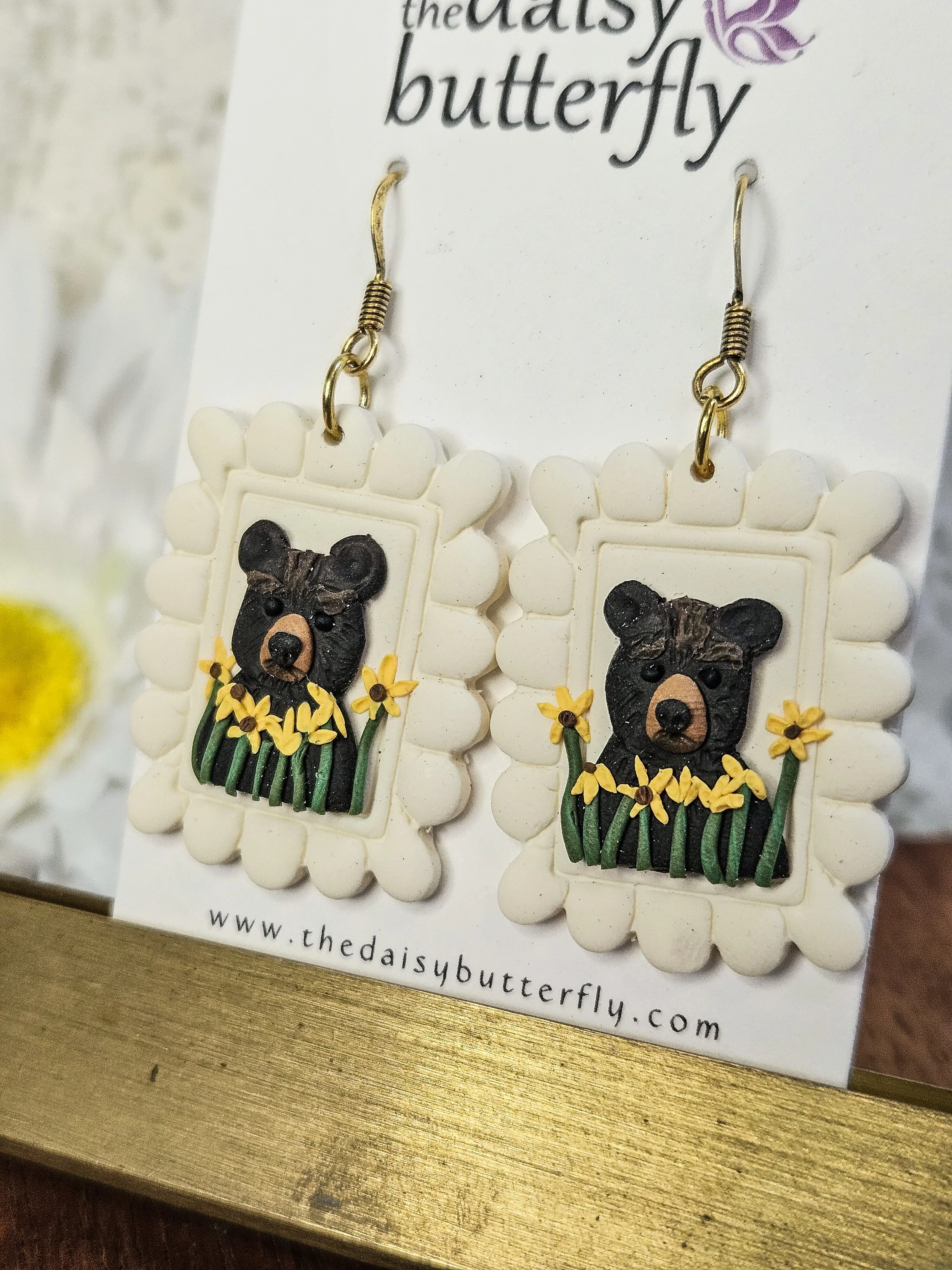 Black Bear and Wildflowers Earrings - North Carolina Stamp Earrings