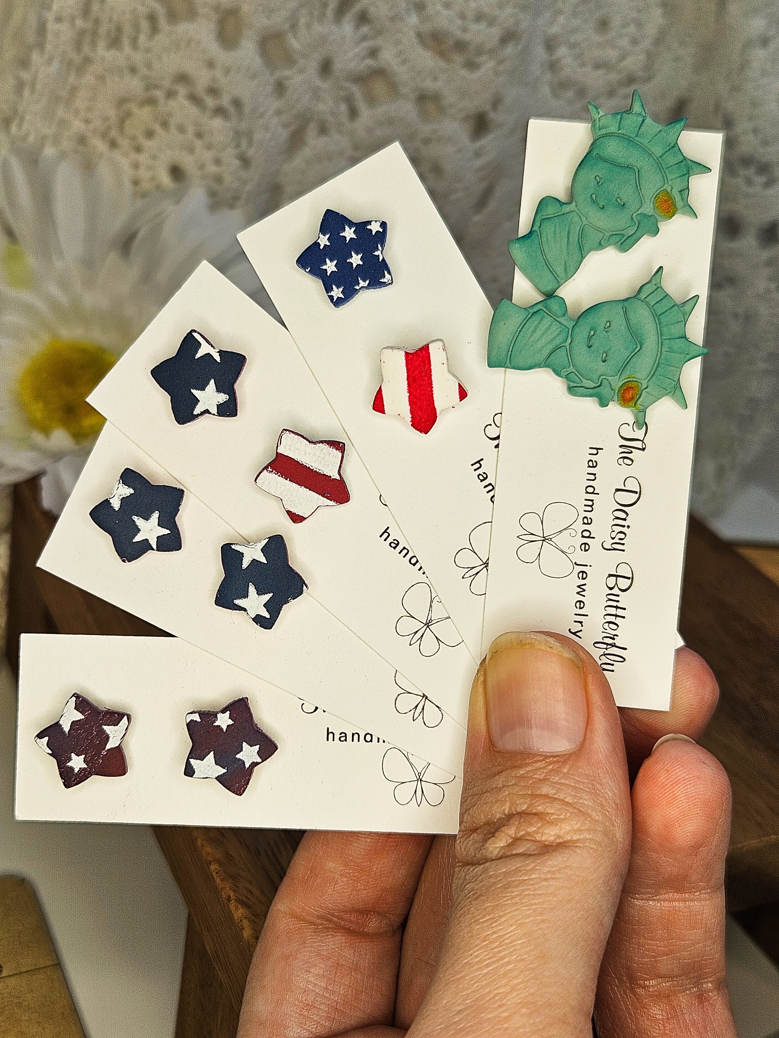Patriotic Stud Earrings - Stars and Statue of Liberty