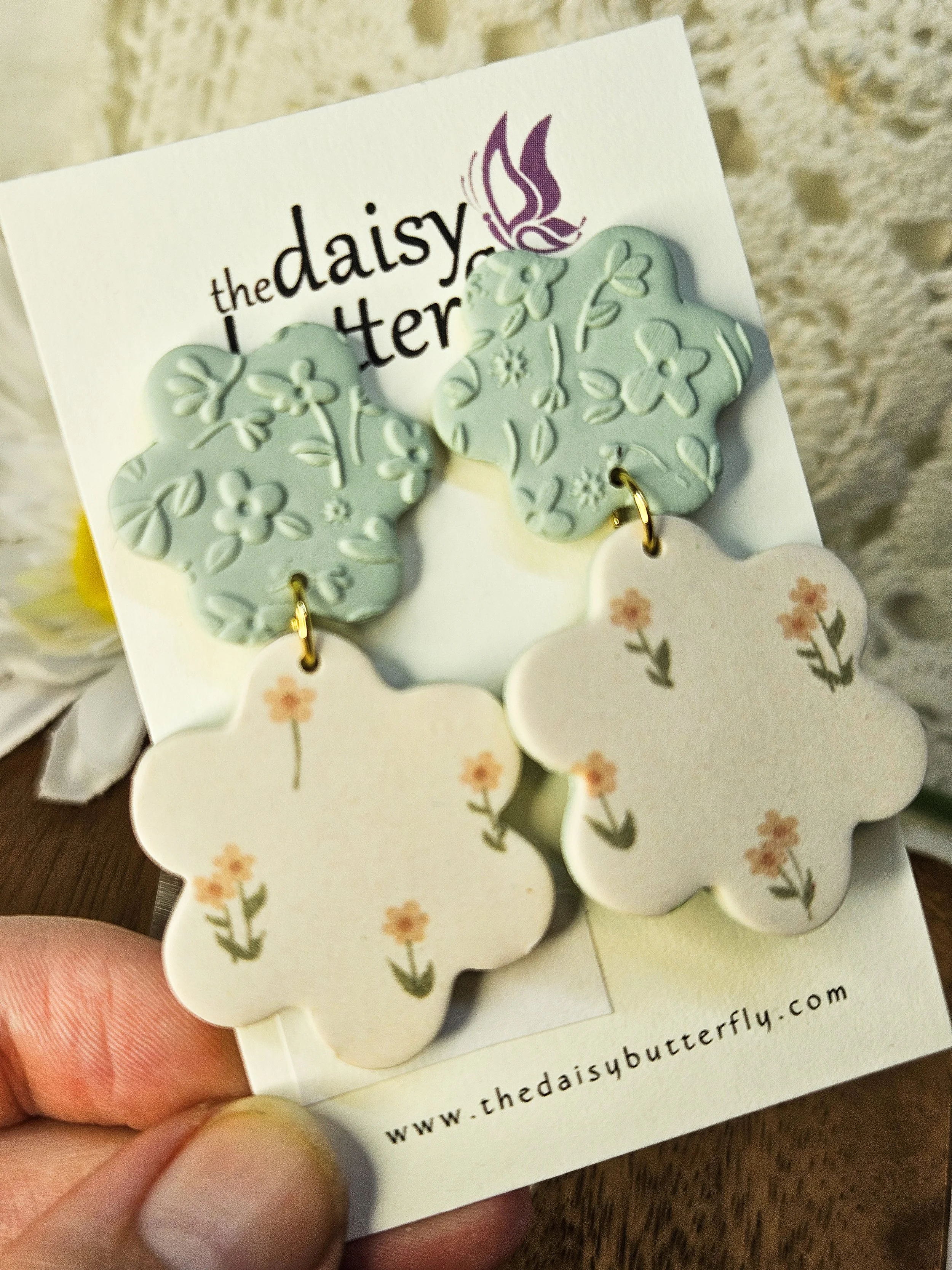 Sage Green & Yellow Flower Dangles