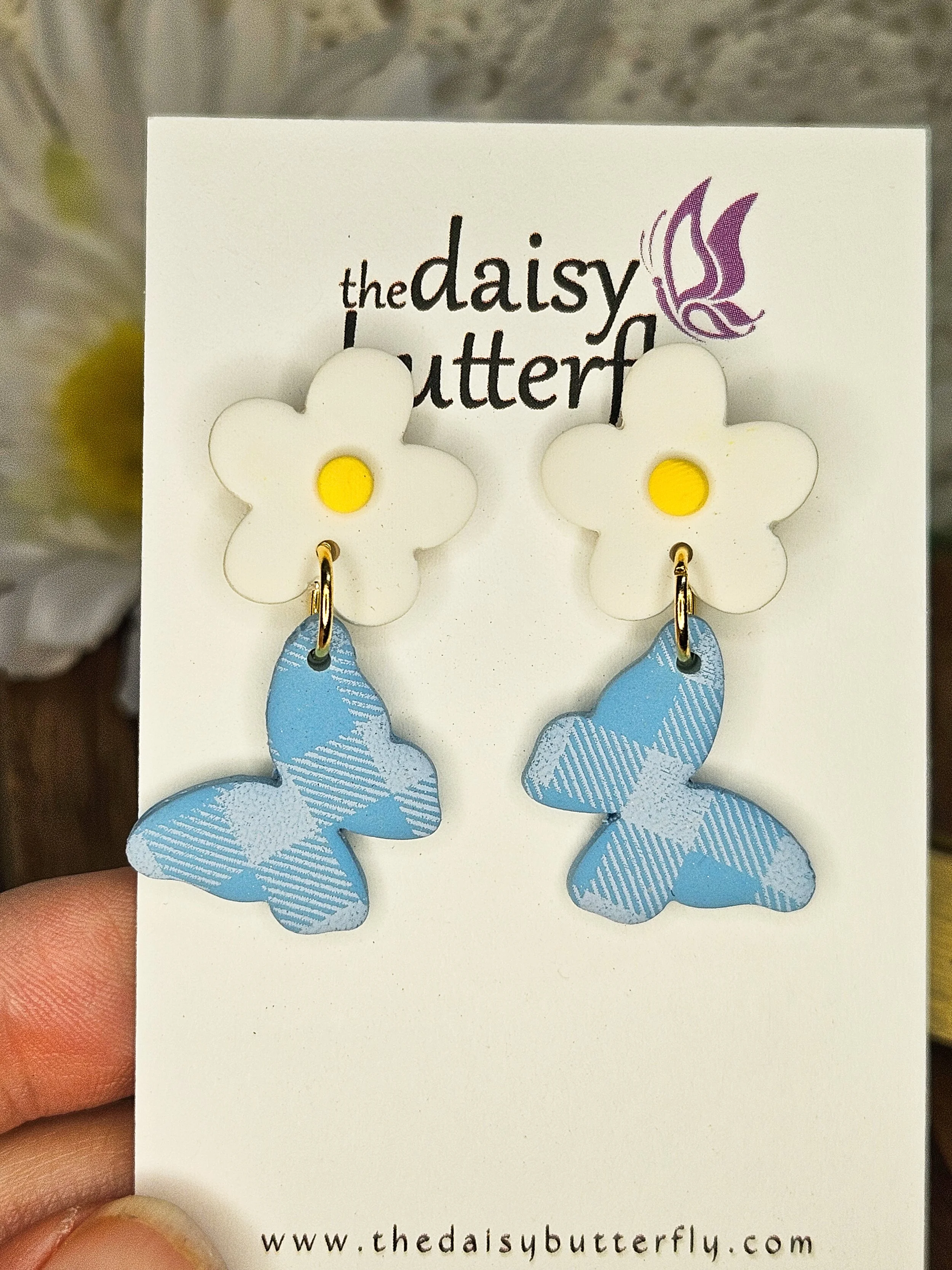 Daisy & Gingham Butterfly Earrings
