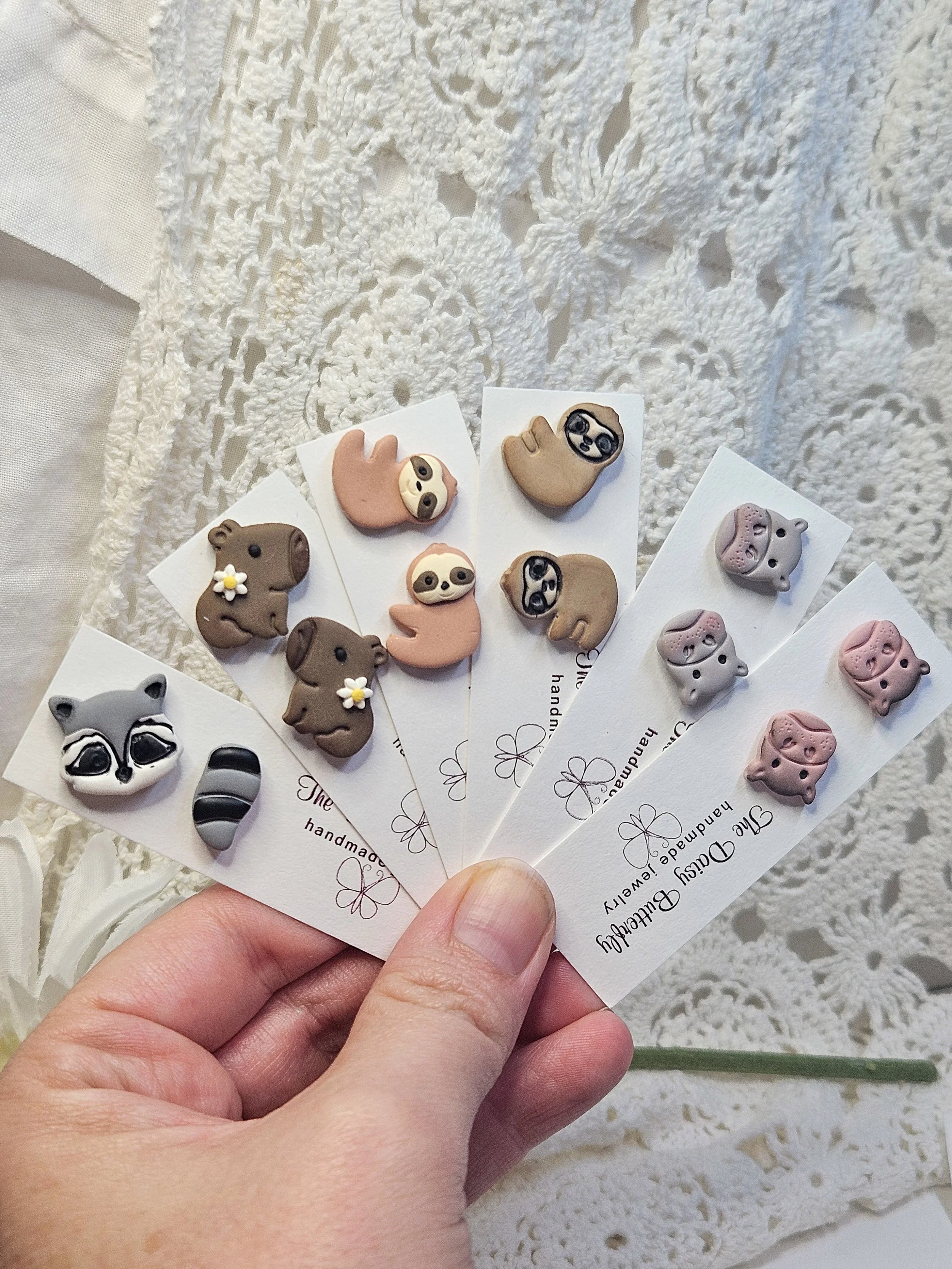 Wild Animal Studs - Capybara, Racoon, Sloth, Hippo