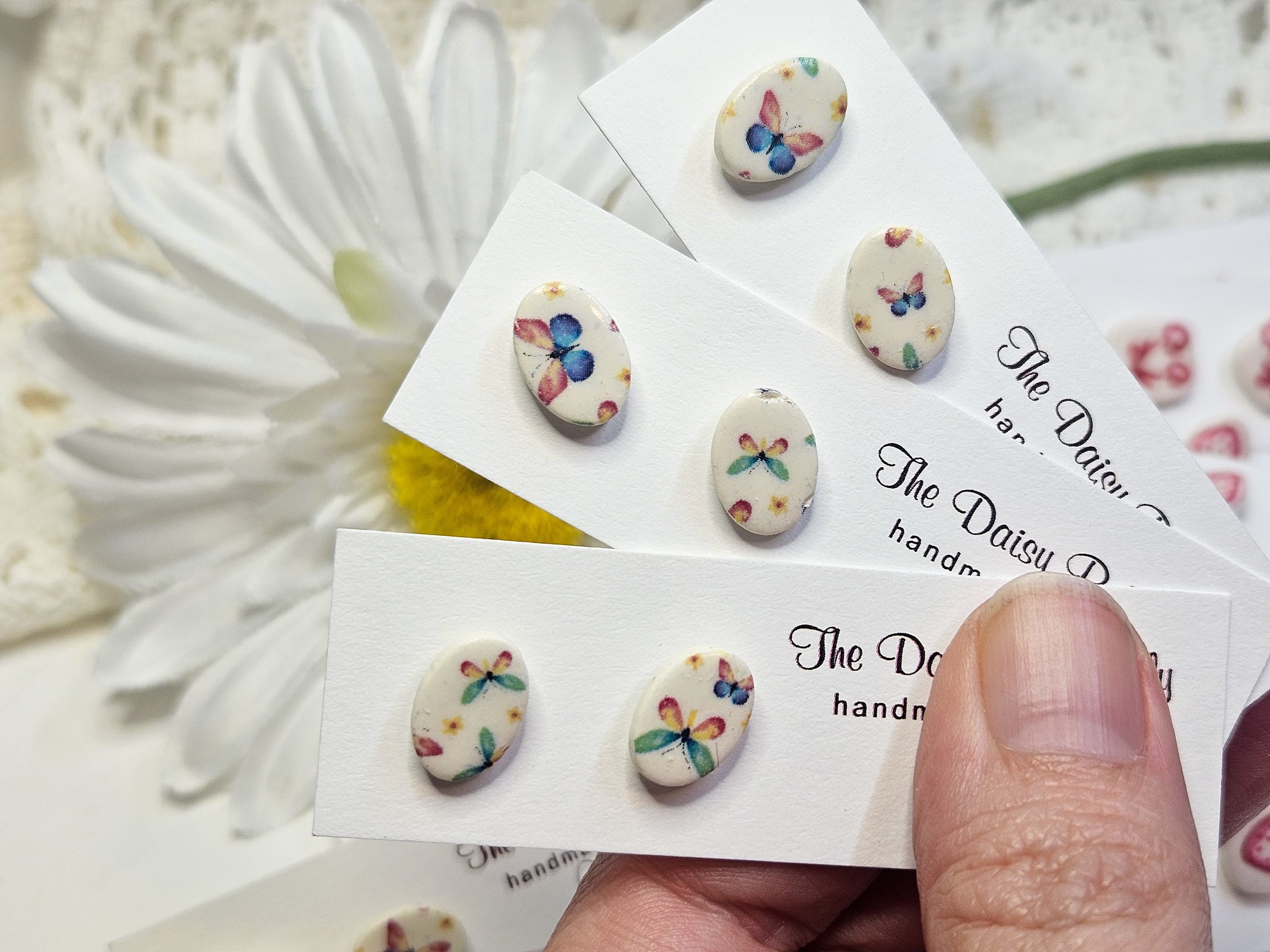 Rainbow Butterfly Oval Studs