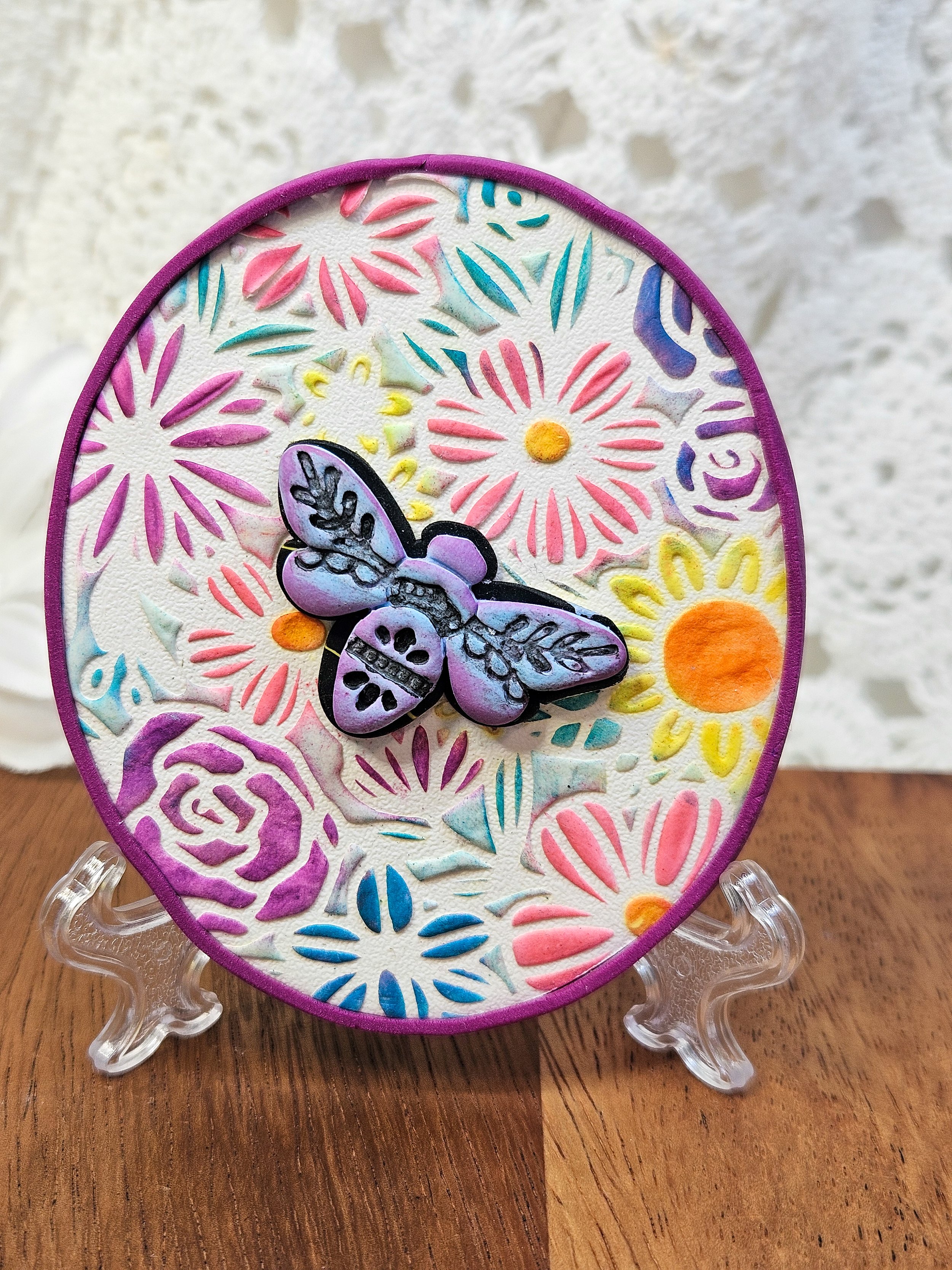 "Bee Among Blooms" - Clay Art Tile