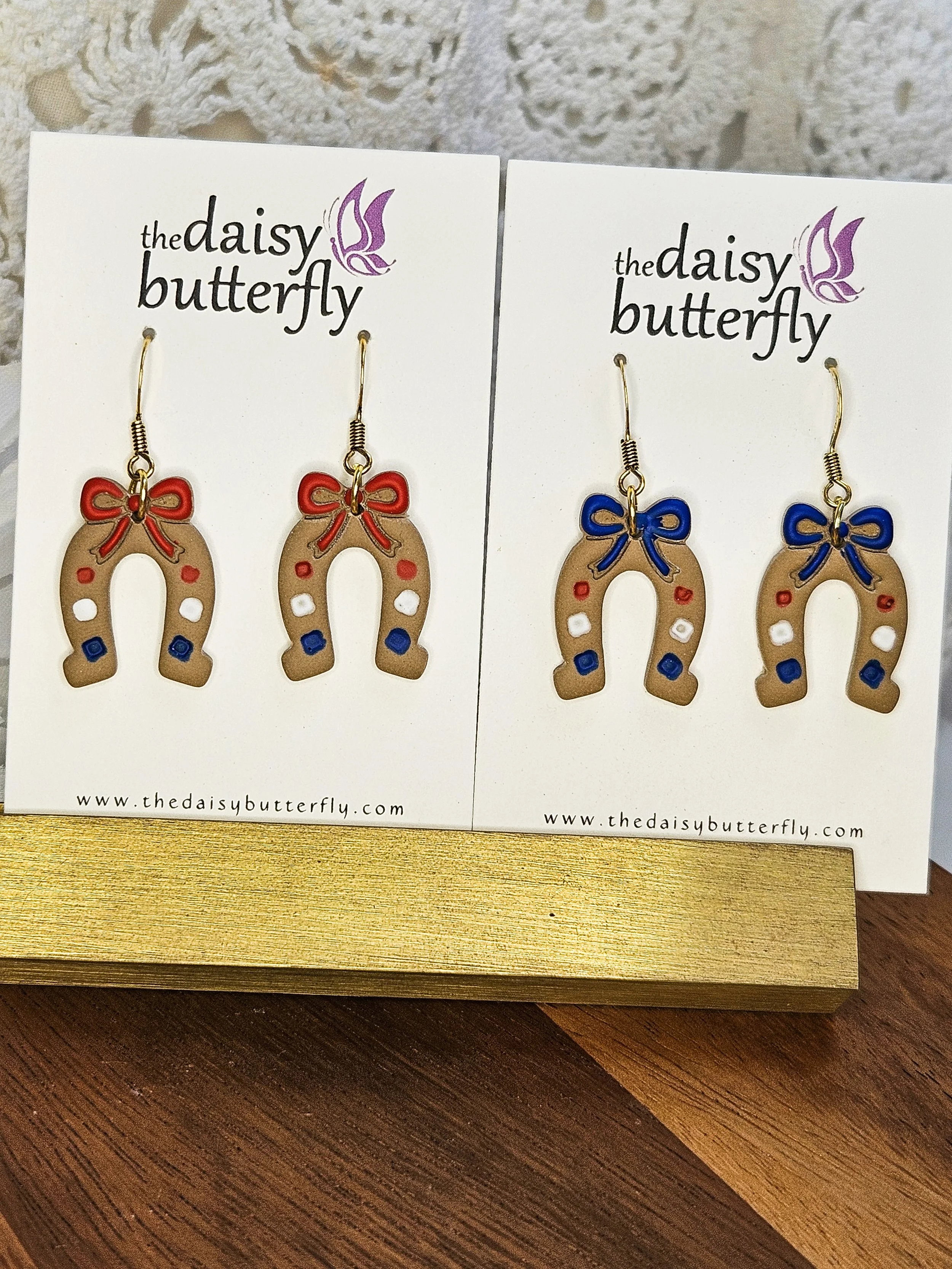 Horseshoes & Bows - Red, White, & Blue Earrings