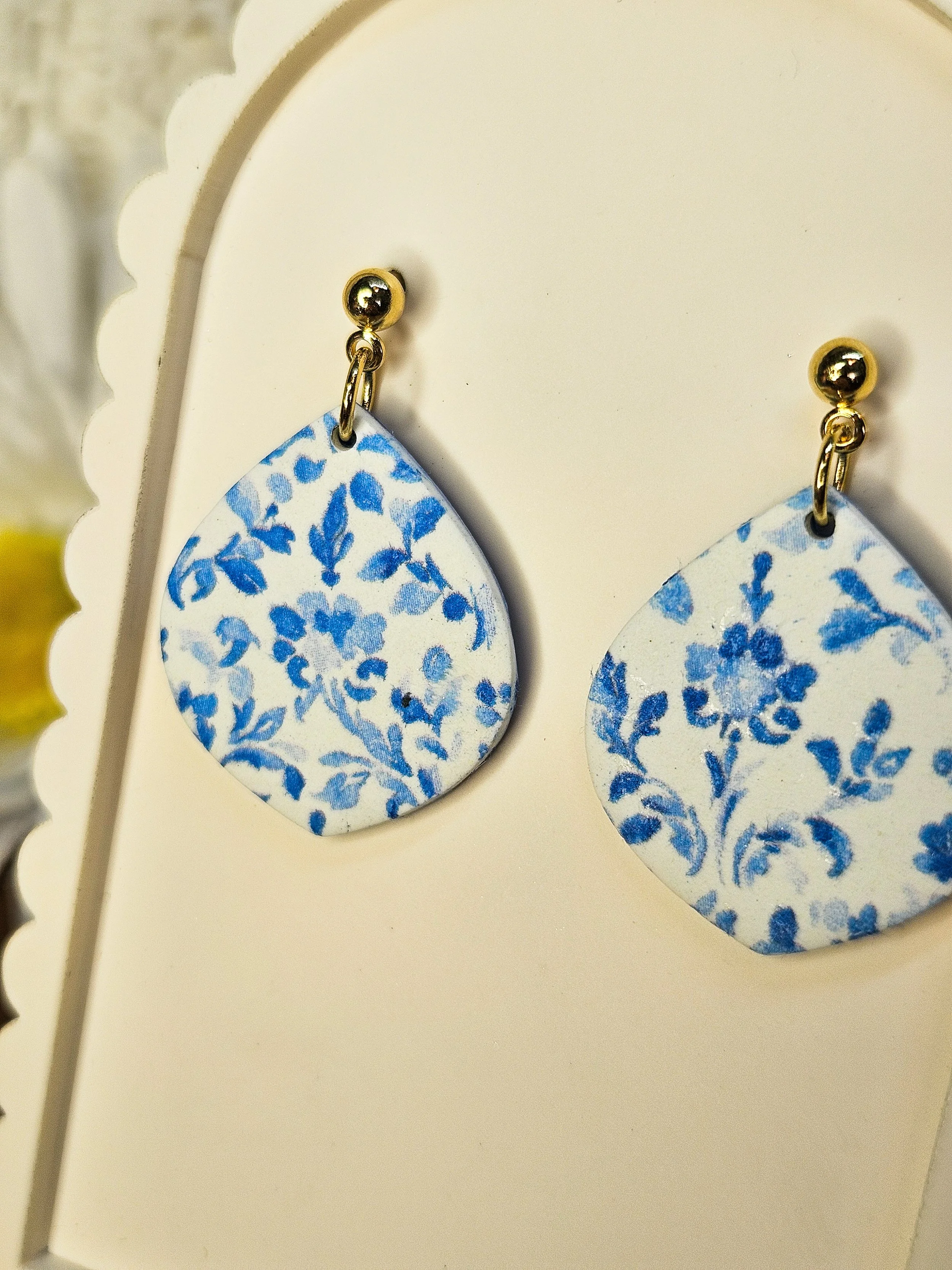 Blue & White Floral Earrings