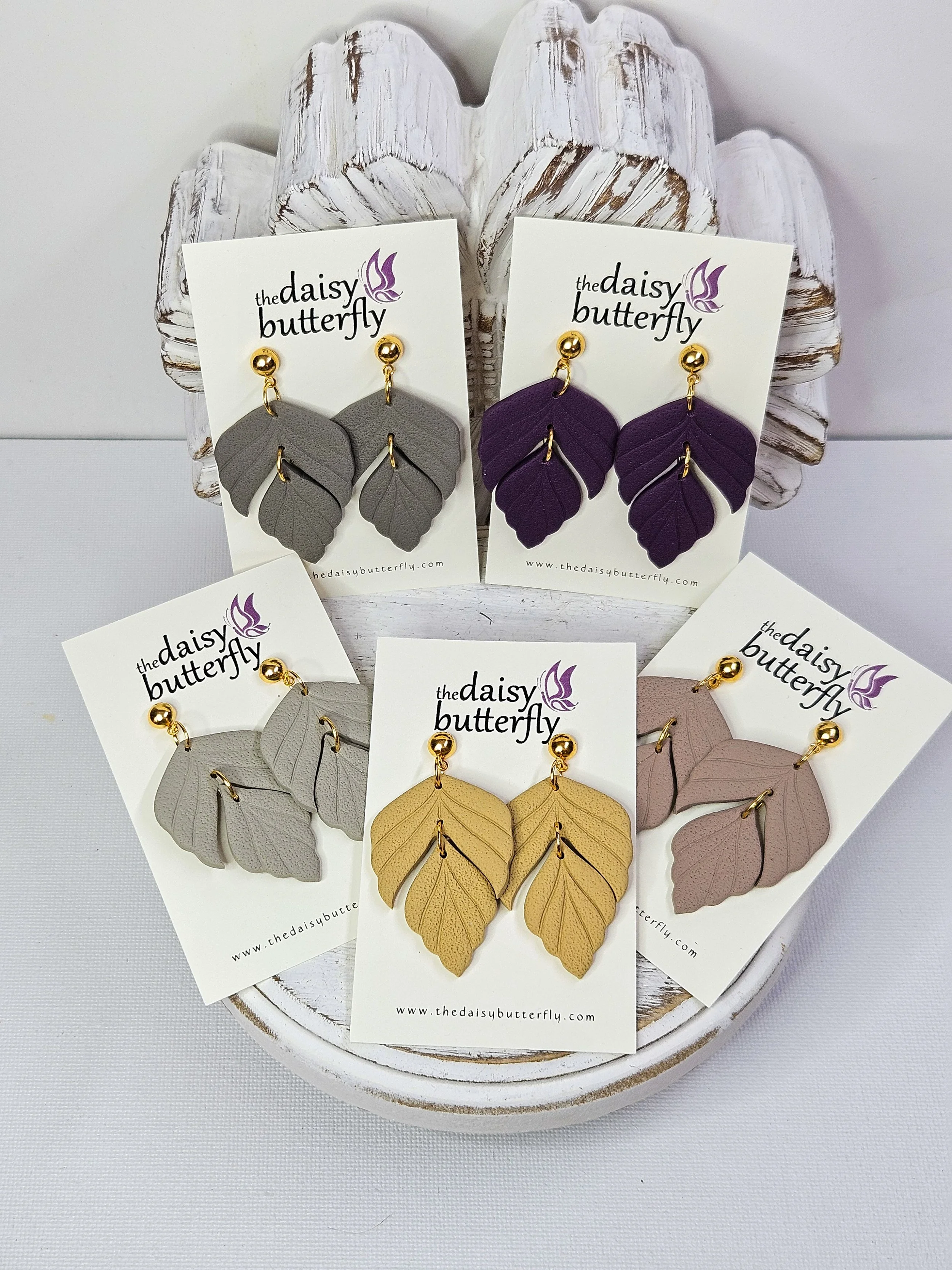 'Tansy' Leaf Foliage Earrings - Handmade Polymer Clay