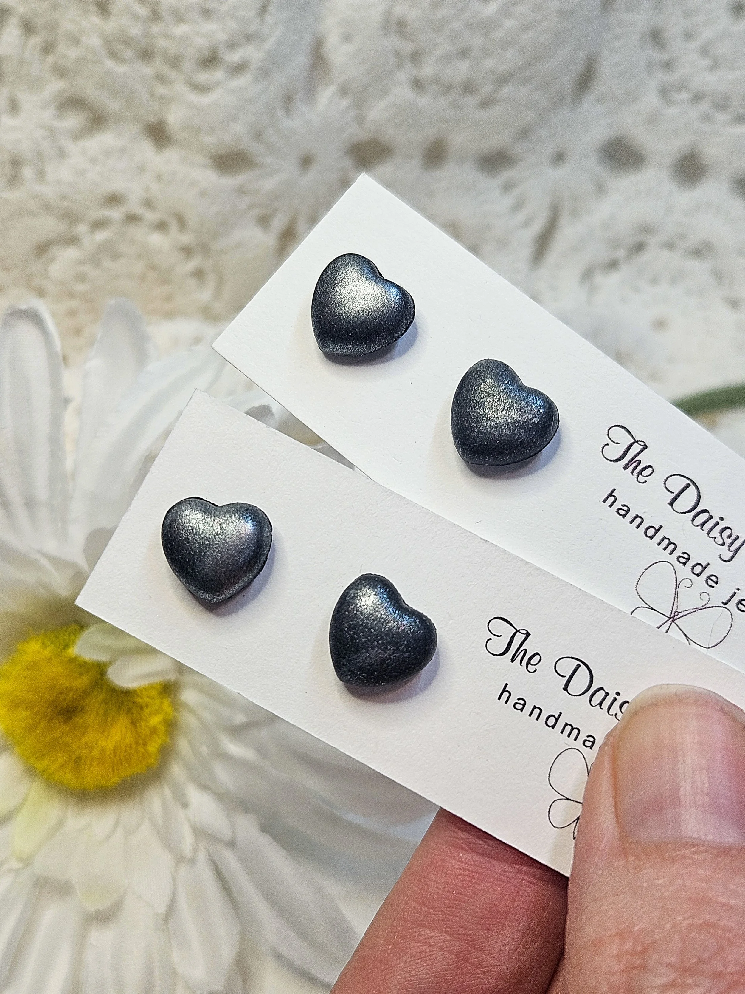 Gunmetal Puffy Heart Studs