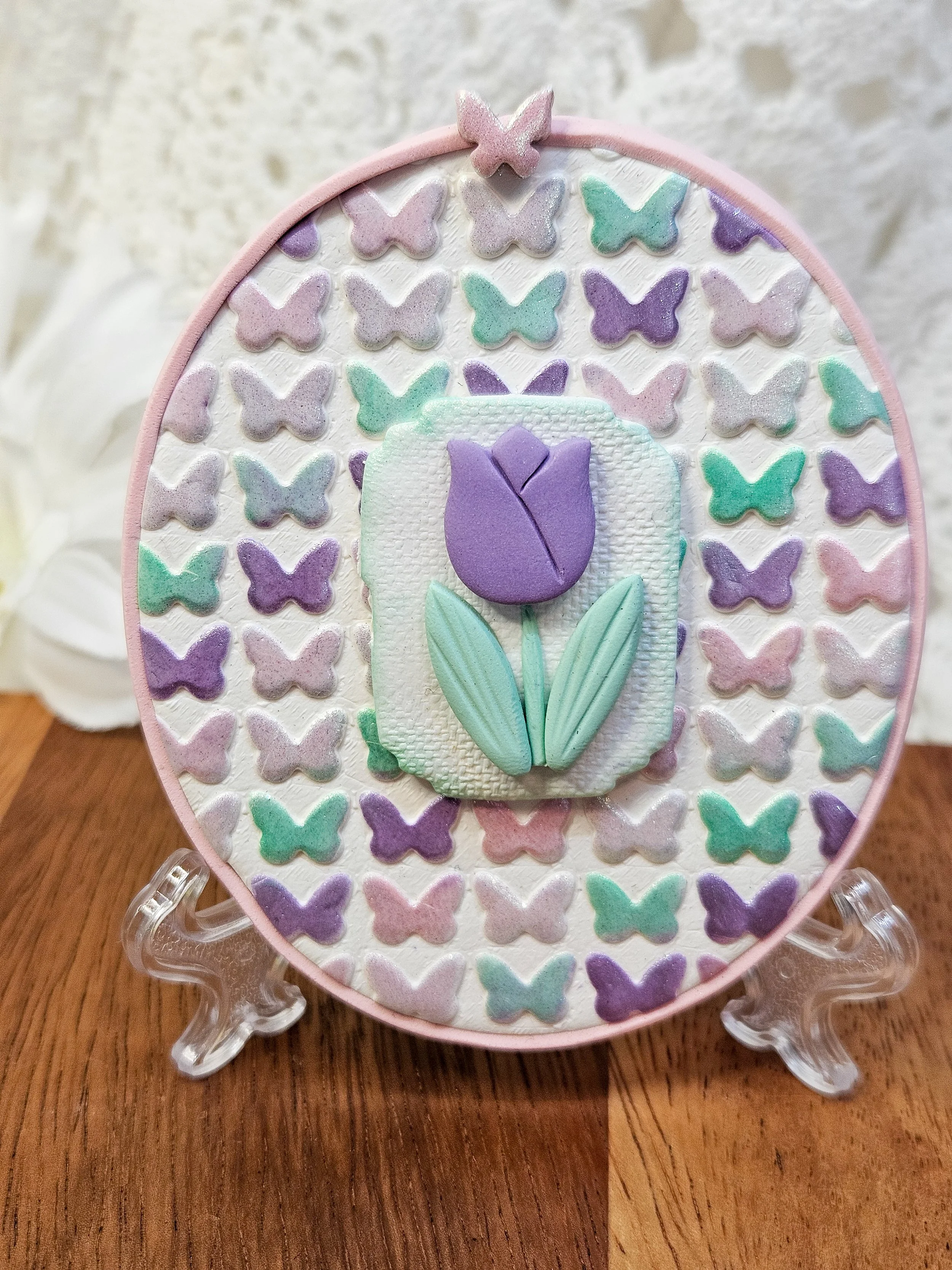 "Tulip & Butterflies" - Clay Art Tile