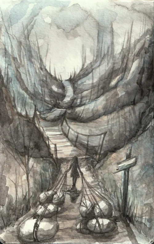 illustration of girl on hill