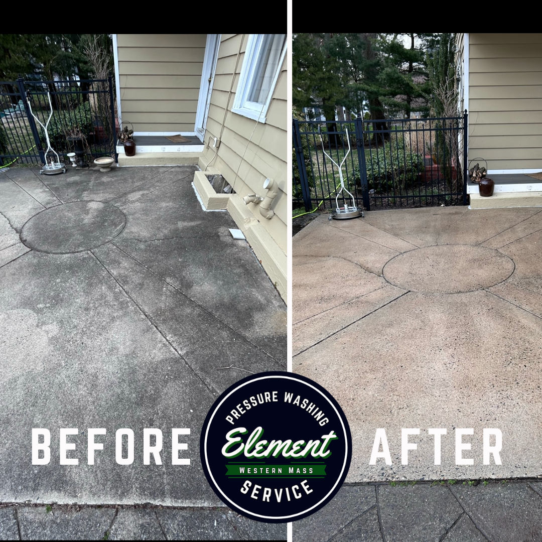 Concrete cleaning surface with a surface cleaner in Amherst, Massachusetts. Pressure washing service by Element Pressure Washing, South Deerfield, Massachusetts