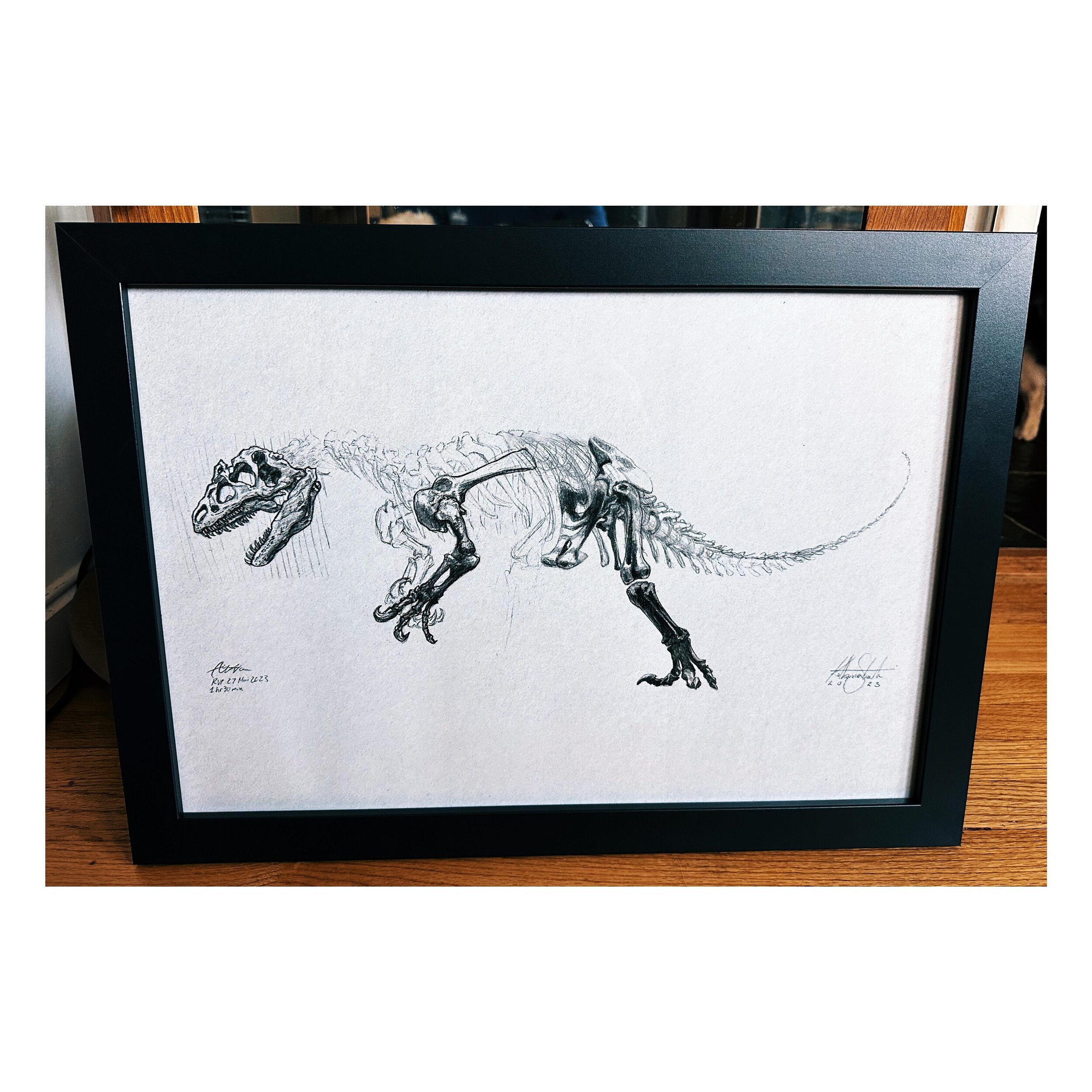 For Valentine&rsquo;s Day, @blakebot5000 printed and framed this awesome combined sketch of the Allosaurus specimen in Belgium (?). What makes this piece extra special is that it was partially sketched by the person I sat next to in the Age of Dinosa