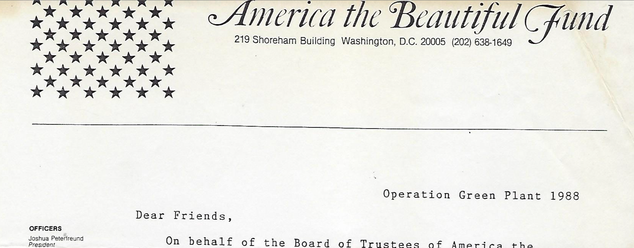 America the Beautiful Fund Seed Grant Letter to Intergenerational Garden (1988)