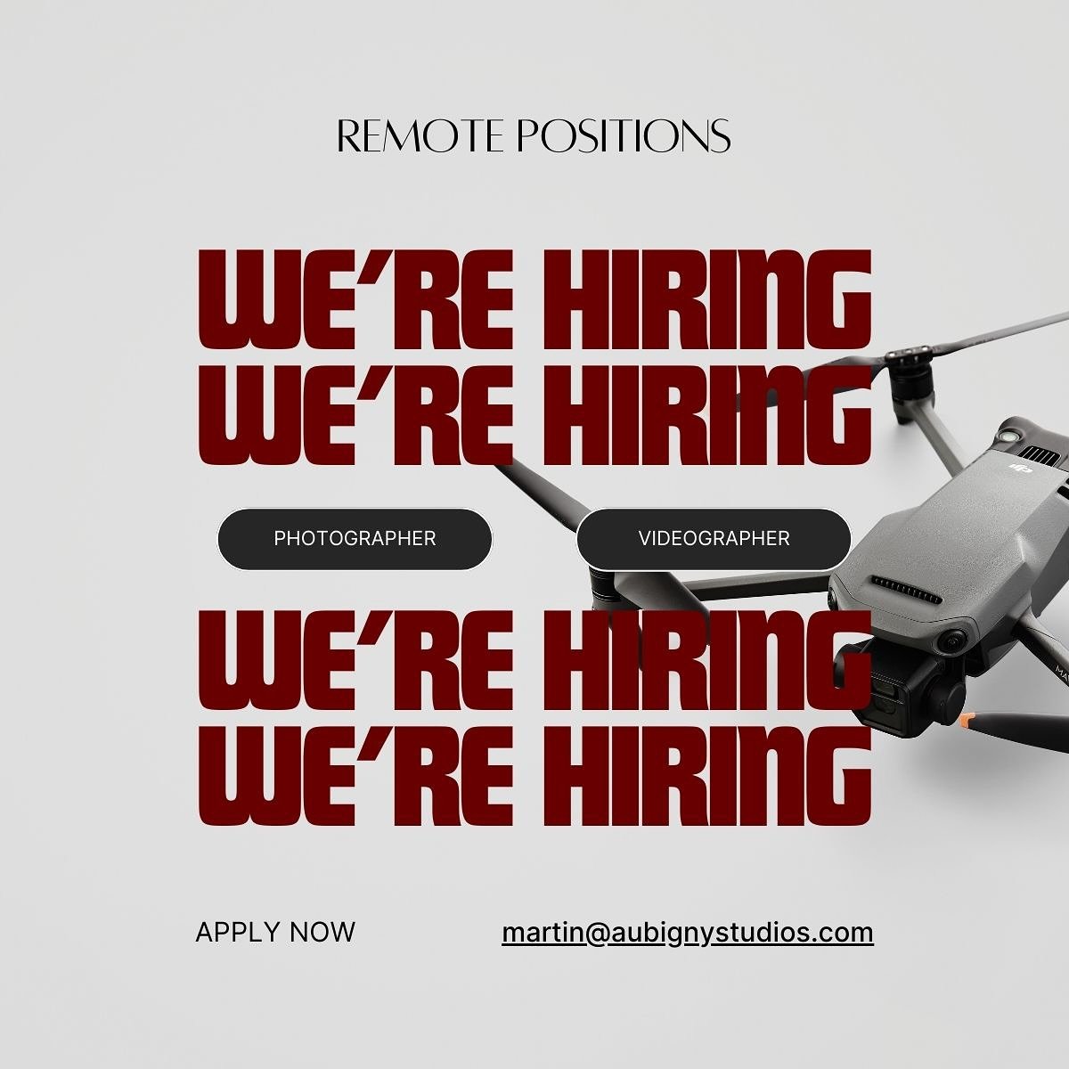 We&rsquo;re Hiring!

We&rsquo;re looking for talented Photographers, Videographers, Web Designers, and Drone Pilots to join our creative team. These are remote positions. 📸 

Ready to showcase your skills? Visit our website (link in bio) or email yo