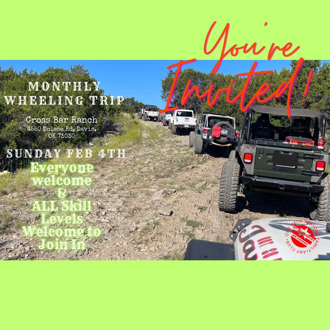 Don't forget that this Sunday is our February - Wheeling Trip to @crossbaroffroadpark

Anyone interested in joining in is welcome, as well as ALL skill levels welcome.
We are going to be doing two skill levels this month, same day, same time, same pl