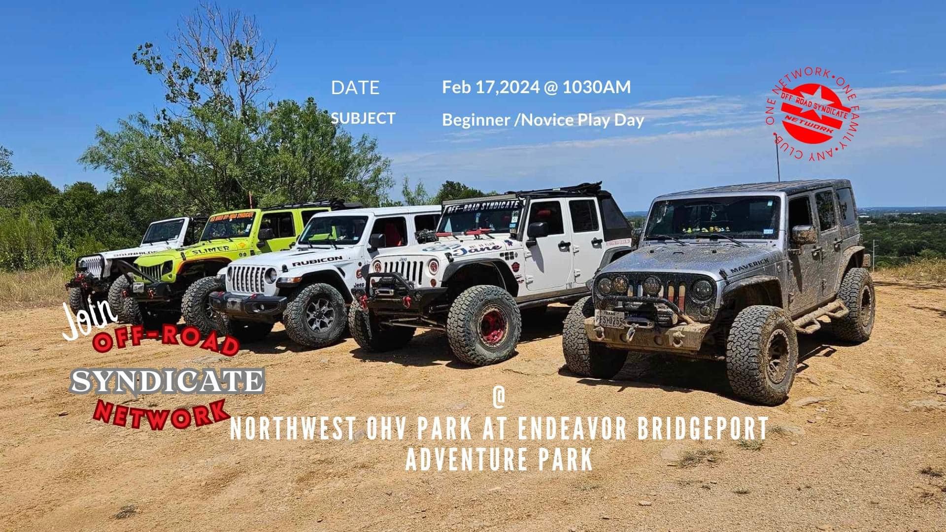 Saturday February 17th Off-Road Syndicate Network is heading to Northwest OHV Park at Endeavor Bridgeport Adventure Park ! 

This is the perfect opportunity to come out and play! We will be focusing on begginer/novice offroading and helping get peopl