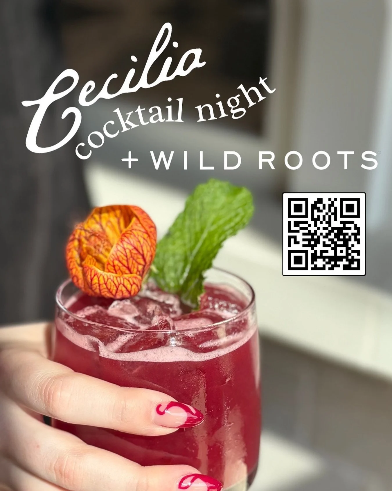 It&rsquo;s time for another cocktail night at Cecilia! Next Wednesday we will be featuring guest favorite WILD ROOTS spirits. 

The event starts at 6pm and will feature light appetizers by Chef Tim Conklin and 3 cocktails by Beverage Director Preston