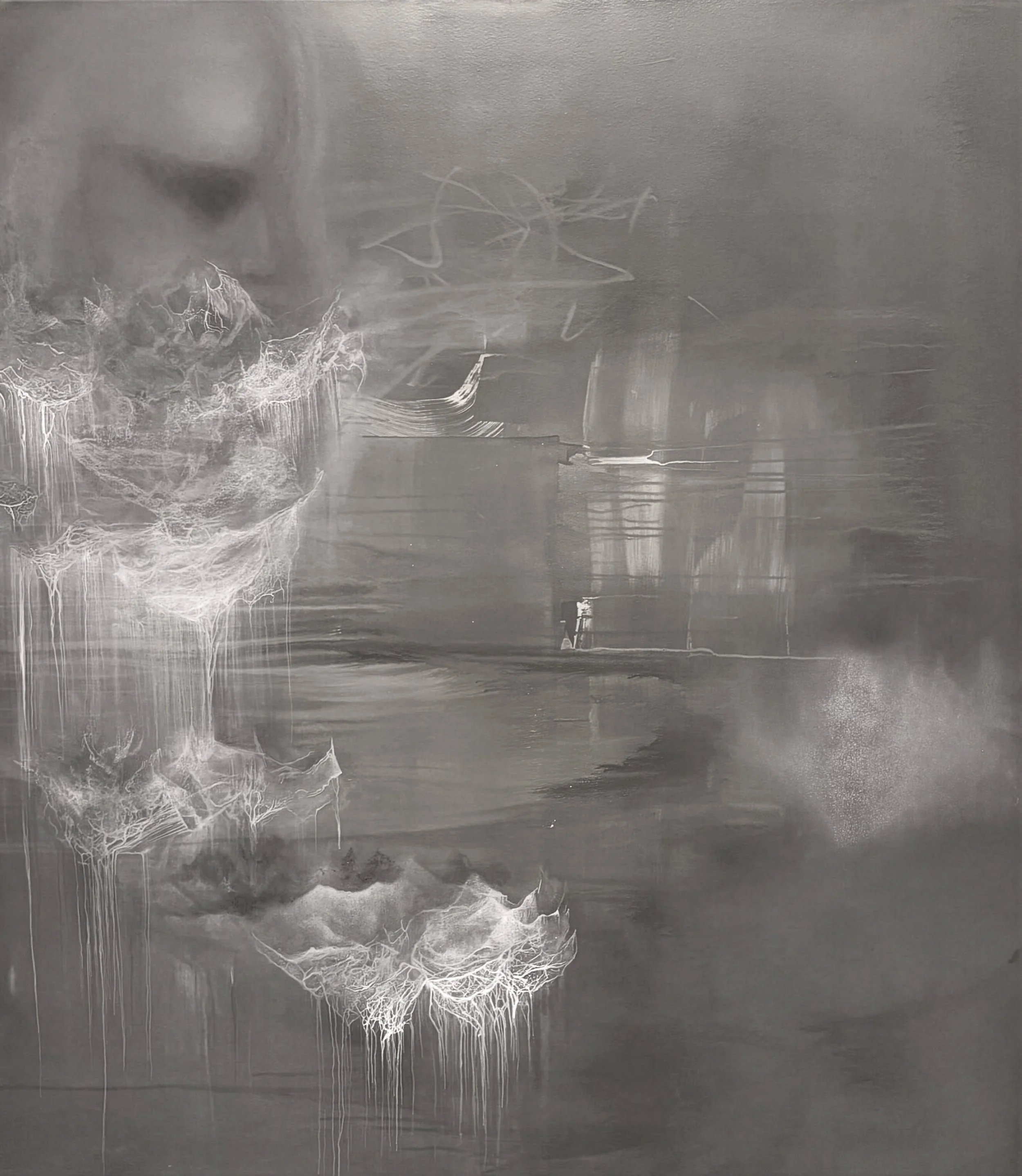 Notes Towards the Boundary of a Walking Dream, 2026
Oil, acrylic, charcoal, chalk, pastel on linen
122 x 137 cm