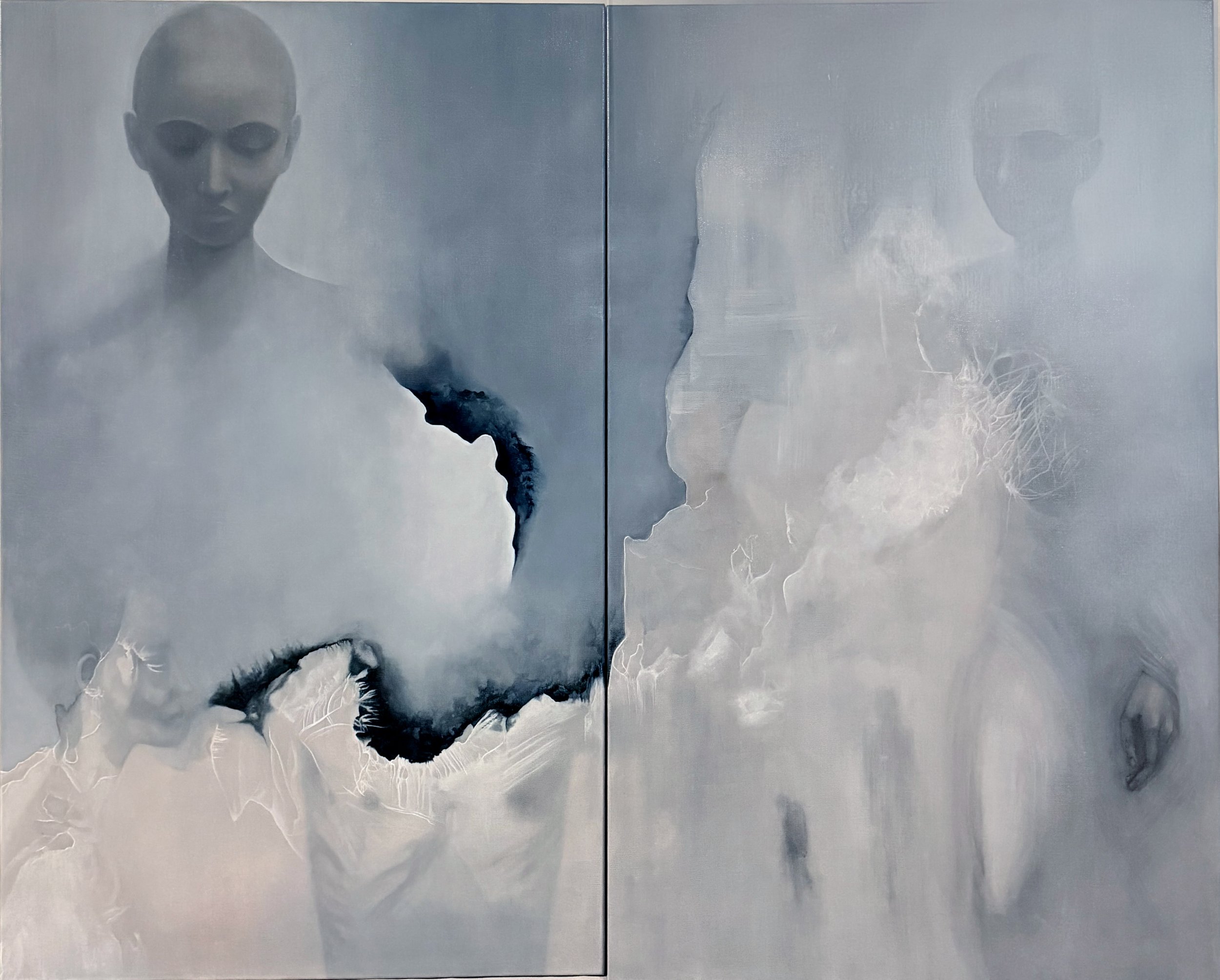 An Ecology of Selves (diptych), 2026
Oil, acrylic, charcoal on linen
132 x 162 cm
