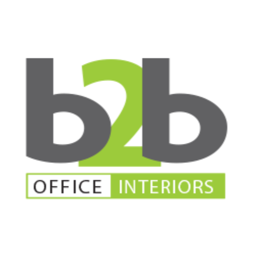 Logo for B2B Office Interiors with green and gray colors and the words 'OFFICE INTERIORS'