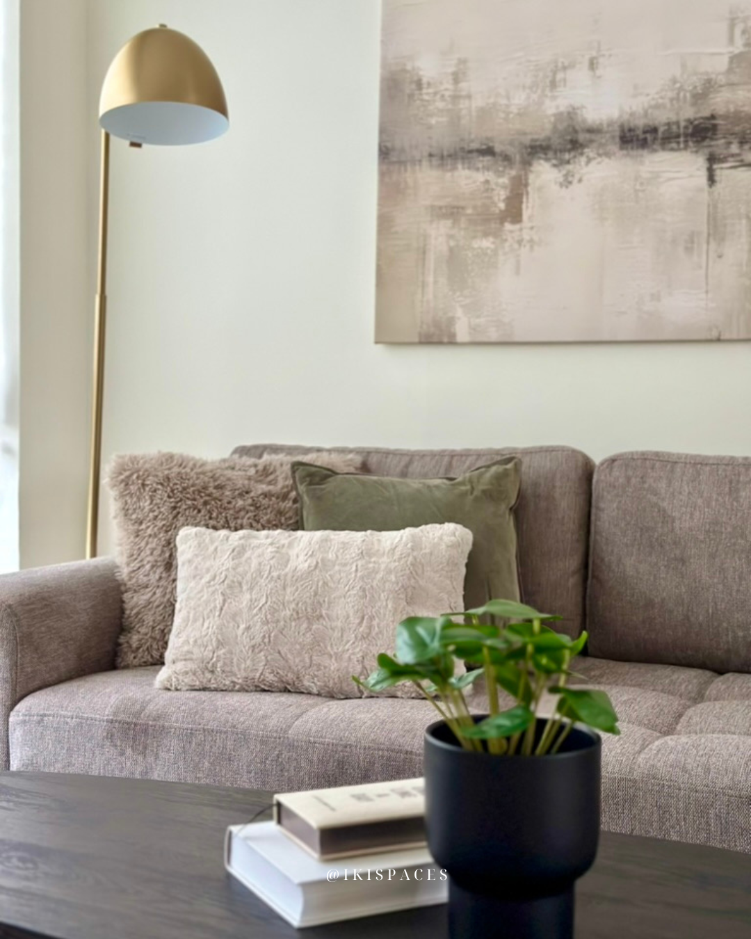 Interior designed living room in Bray, Ireland by IKI Spaces, featuring neutral tones, modern furniture and a calm, well-balanced layout.