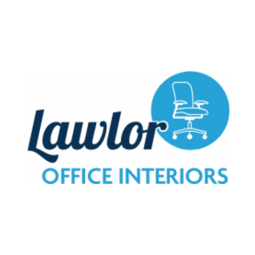 Logo of Lawlor Office Interiors with a blue circle containing an office chair illustration