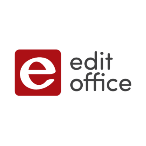 Logo of Edit Office with a red square containing a white lowercase e, followed by the words 'edit office' in black text.