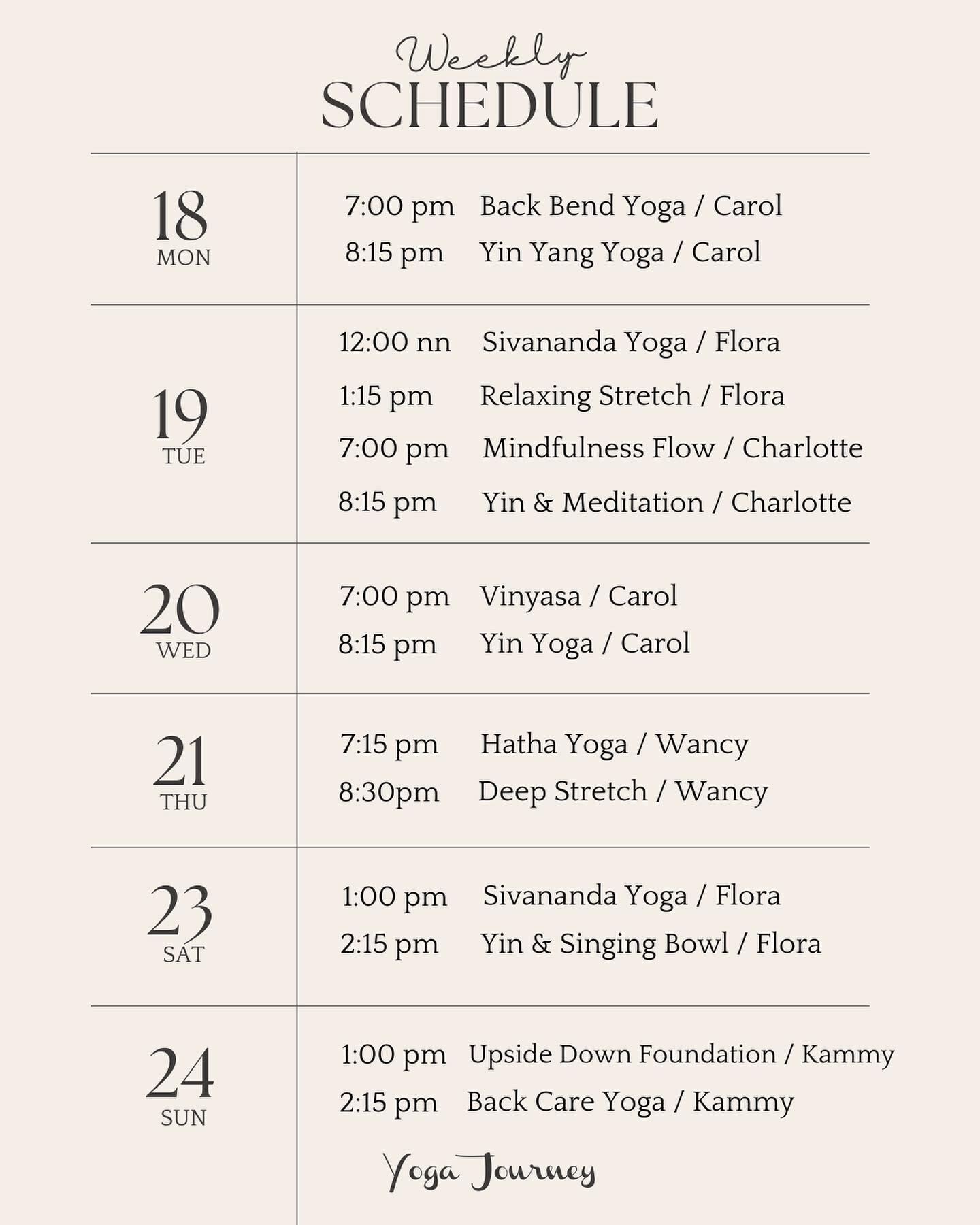 18th - 31st March Weekly Schedule 🧘🏻&zwj;♀️✨ 

Book on Mindbody or Whatsapp from Linktree👩🏻&zwj;🏫

#hkyoga #sheungwanyoga #yoga #yogapractice