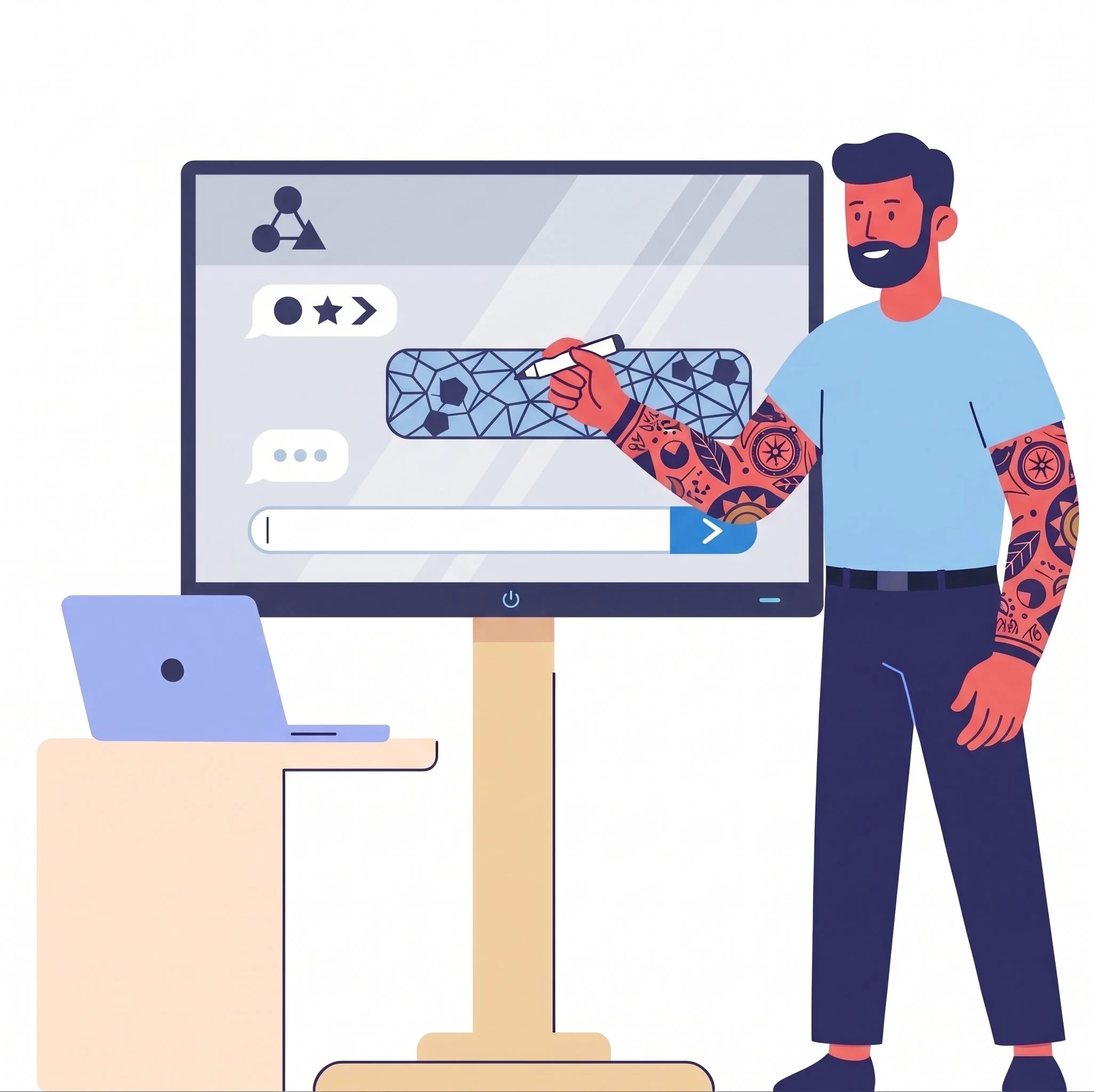 Man delivering a training session in front of a screen