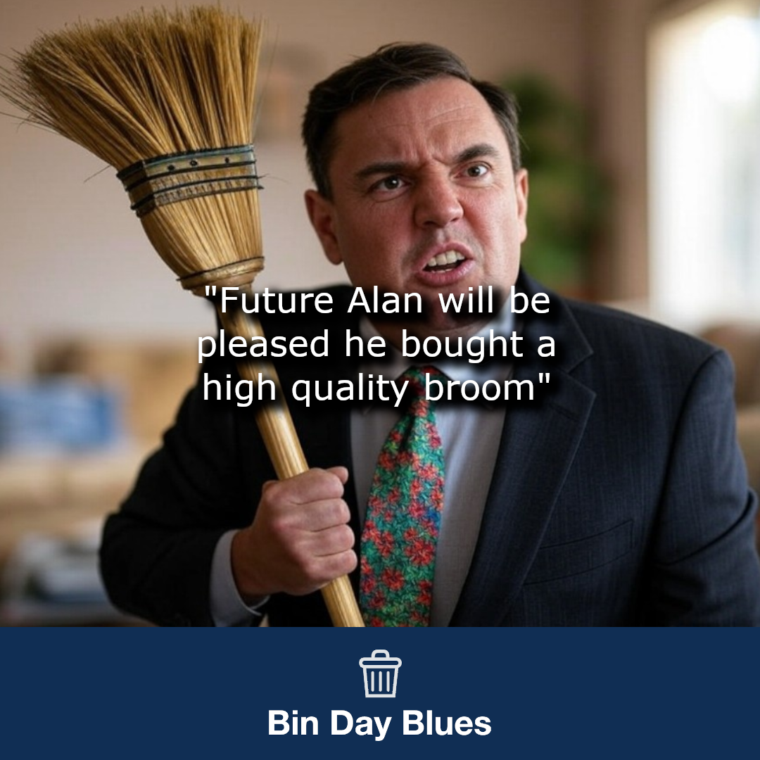 A man that is happy with his broom