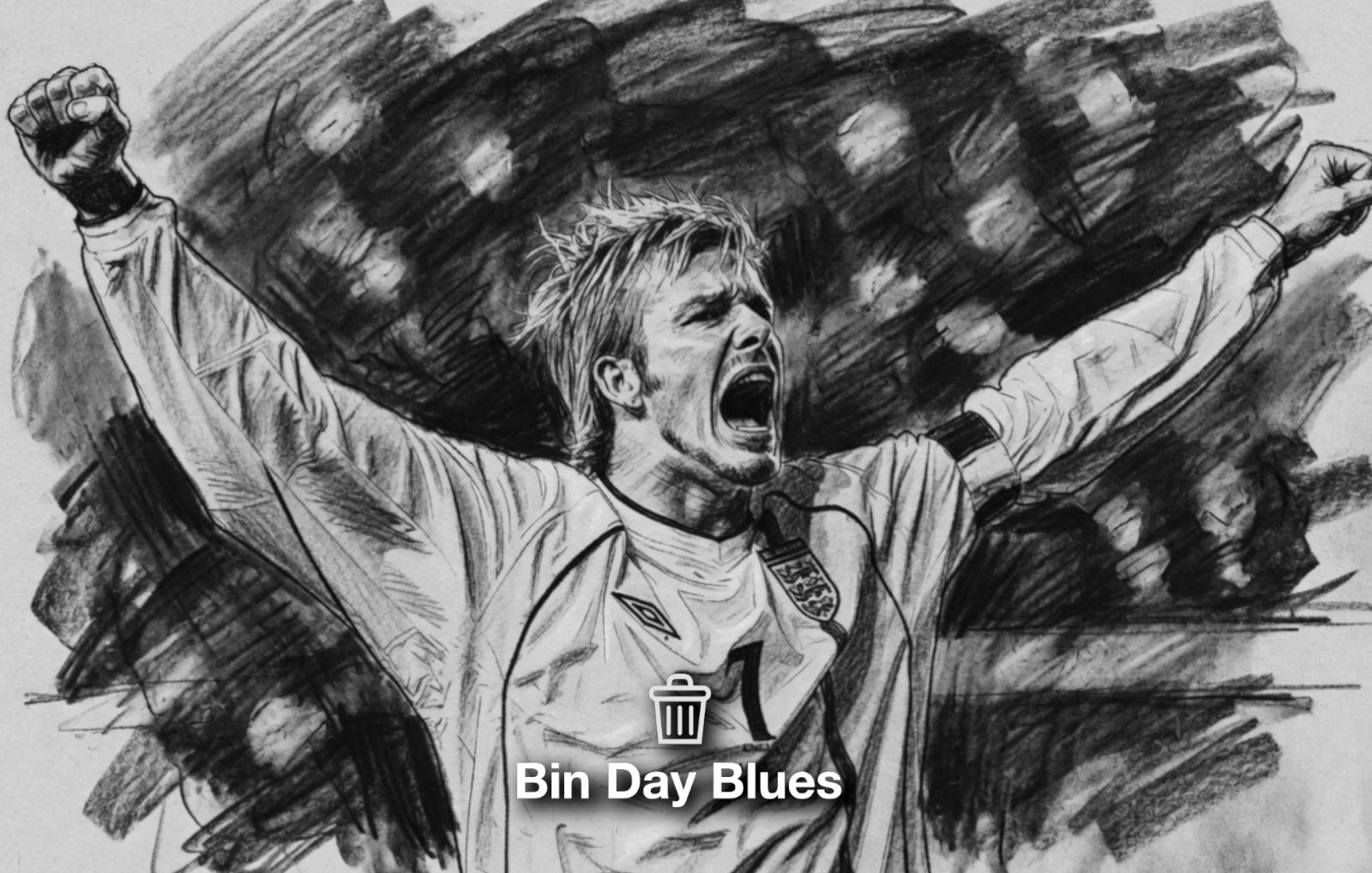 Charcoal portrait of David Beckham with short hair, defined features, and a composed, confident expression.