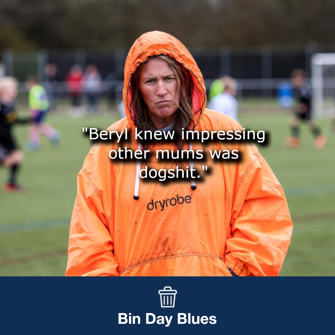 A woman in a dryrobe stood by a football pitch reflecting, contemplating choices and personal authenticity