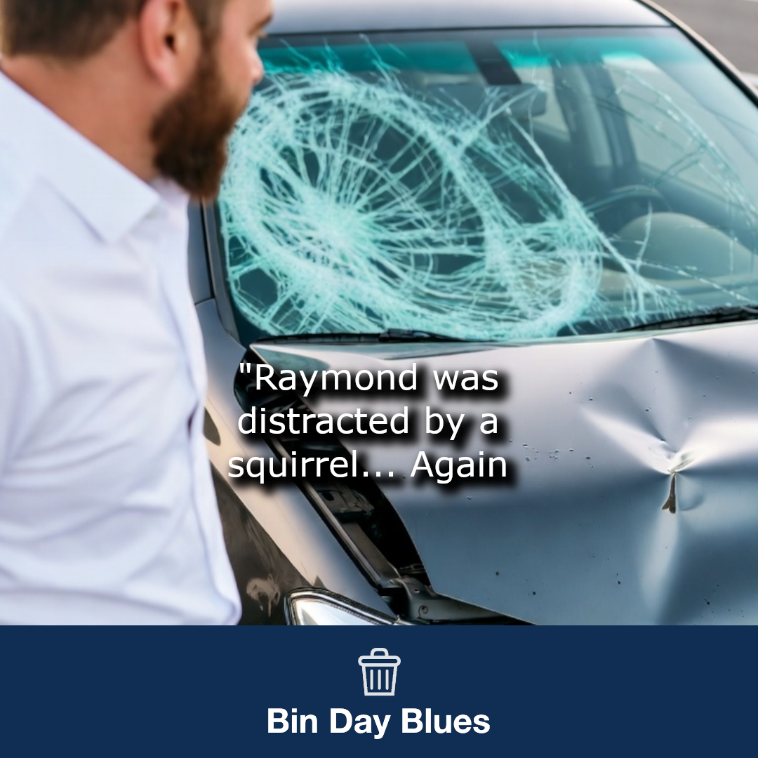A man who has just crashed his car.