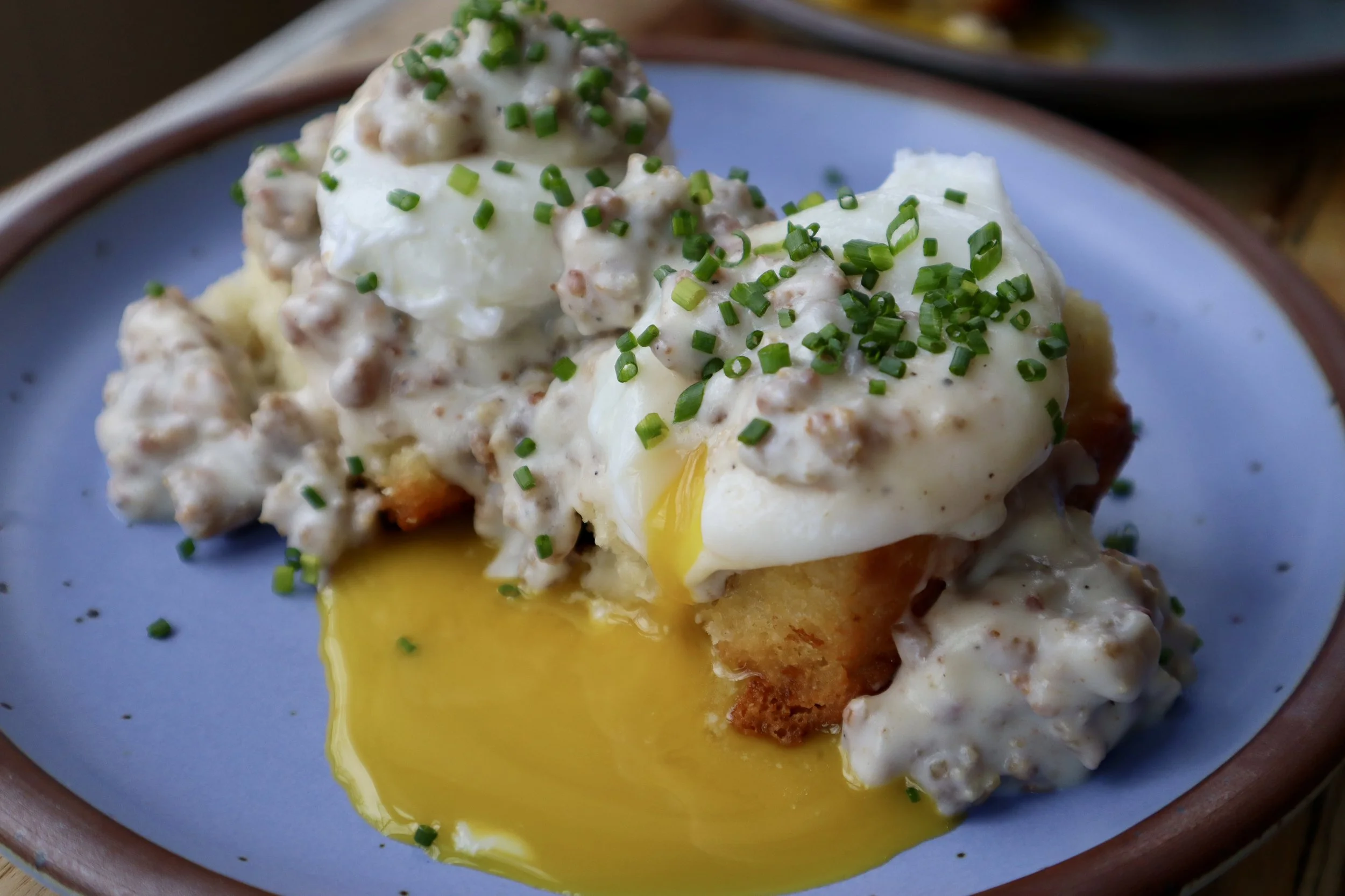 Biscuits and Gravy with Poached Eggs 