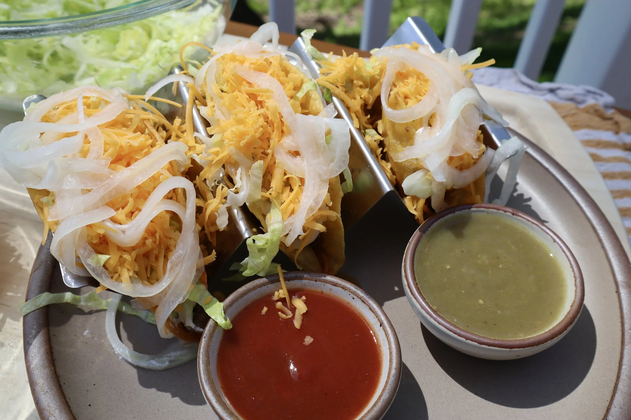 Crispy Fried Beef Tacos with Pickled White Onions