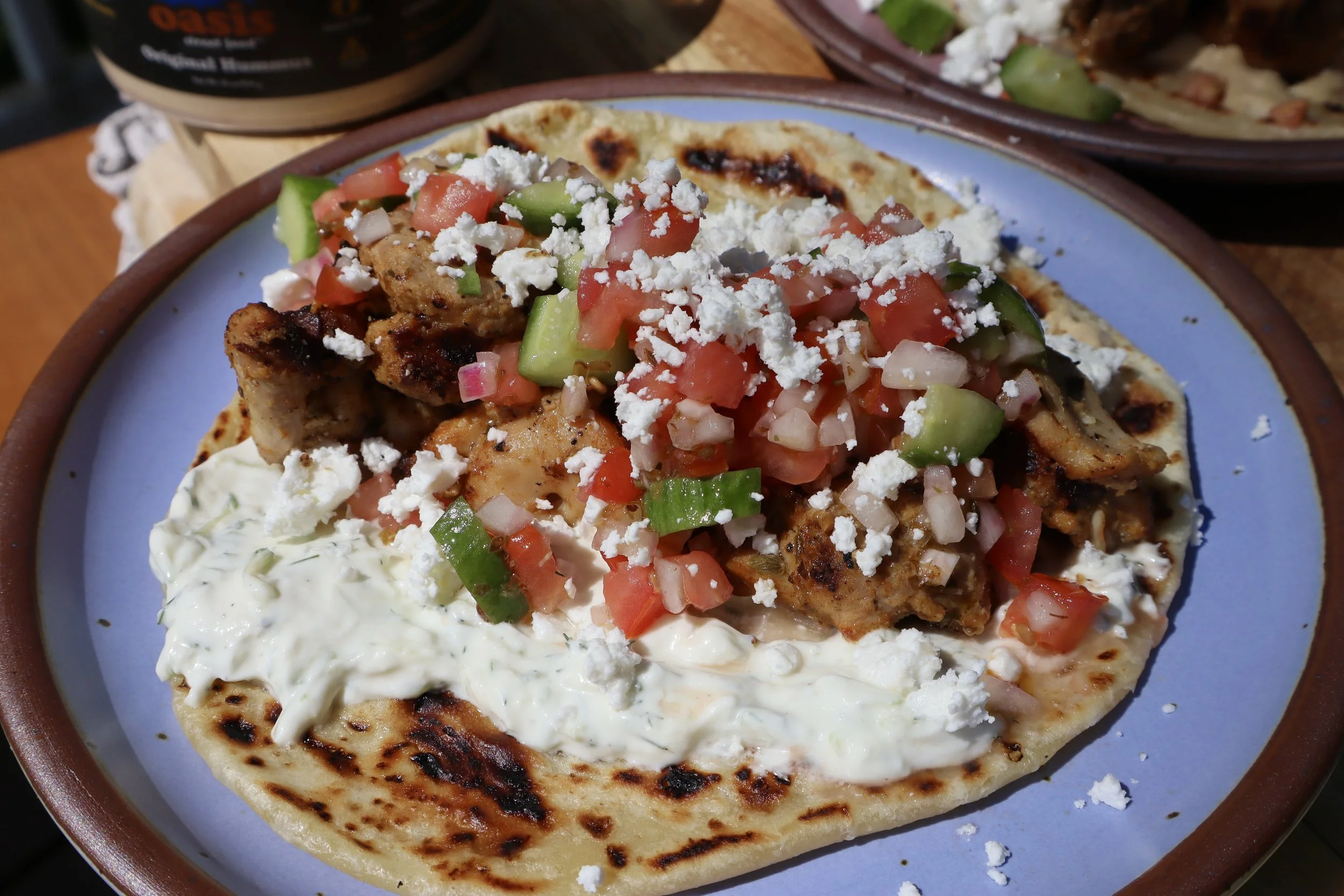 Greek Chicken Kebabs with Tzatziki and Greek Salad