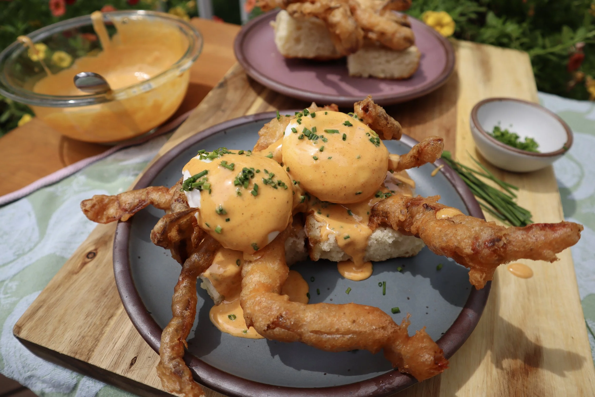Soft-shell Crab Eggs Benedict with Creole Hollandaise
