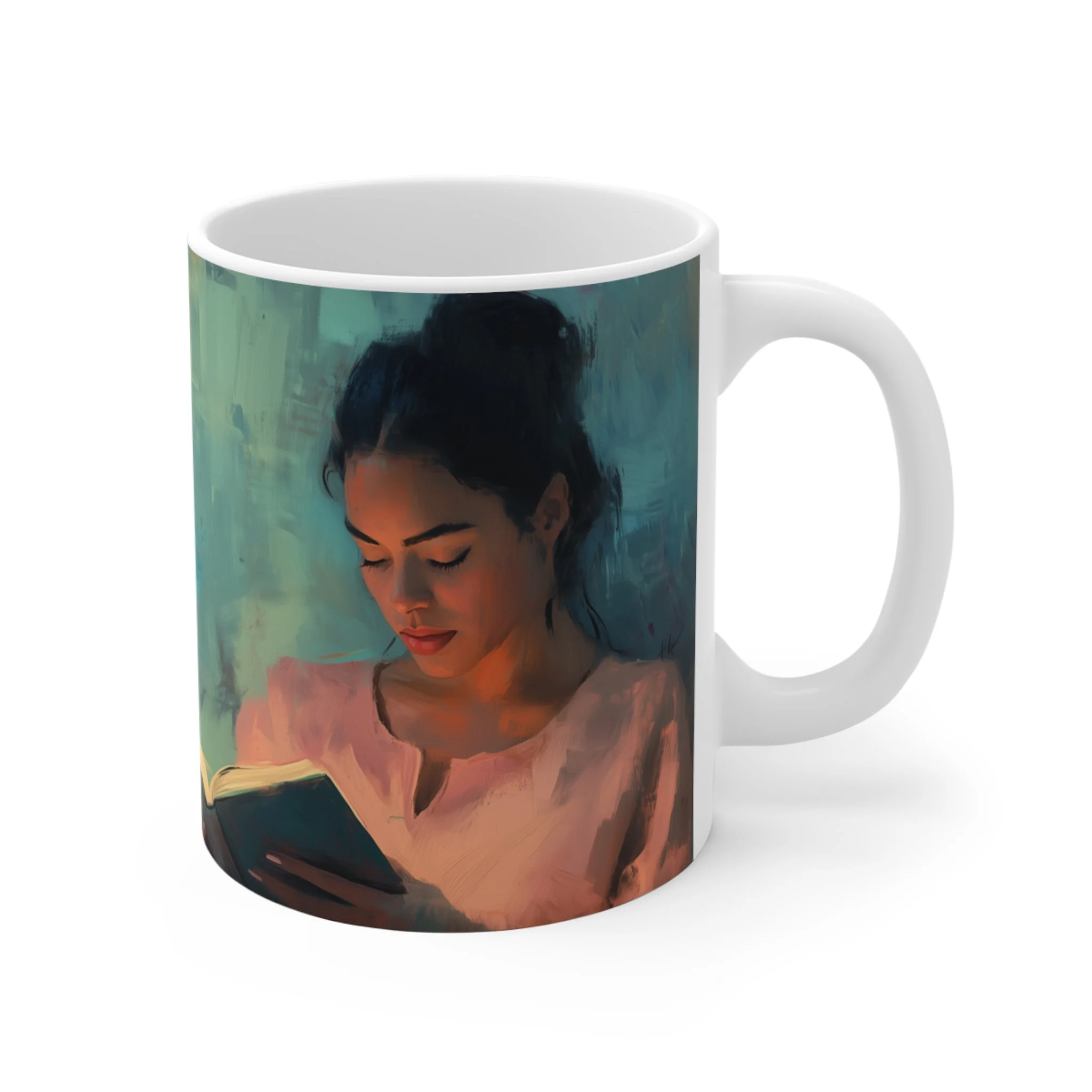 Abstract Color Splash Coffee Mug — Vibrant Teal & Amber Art Ceramic 11oz